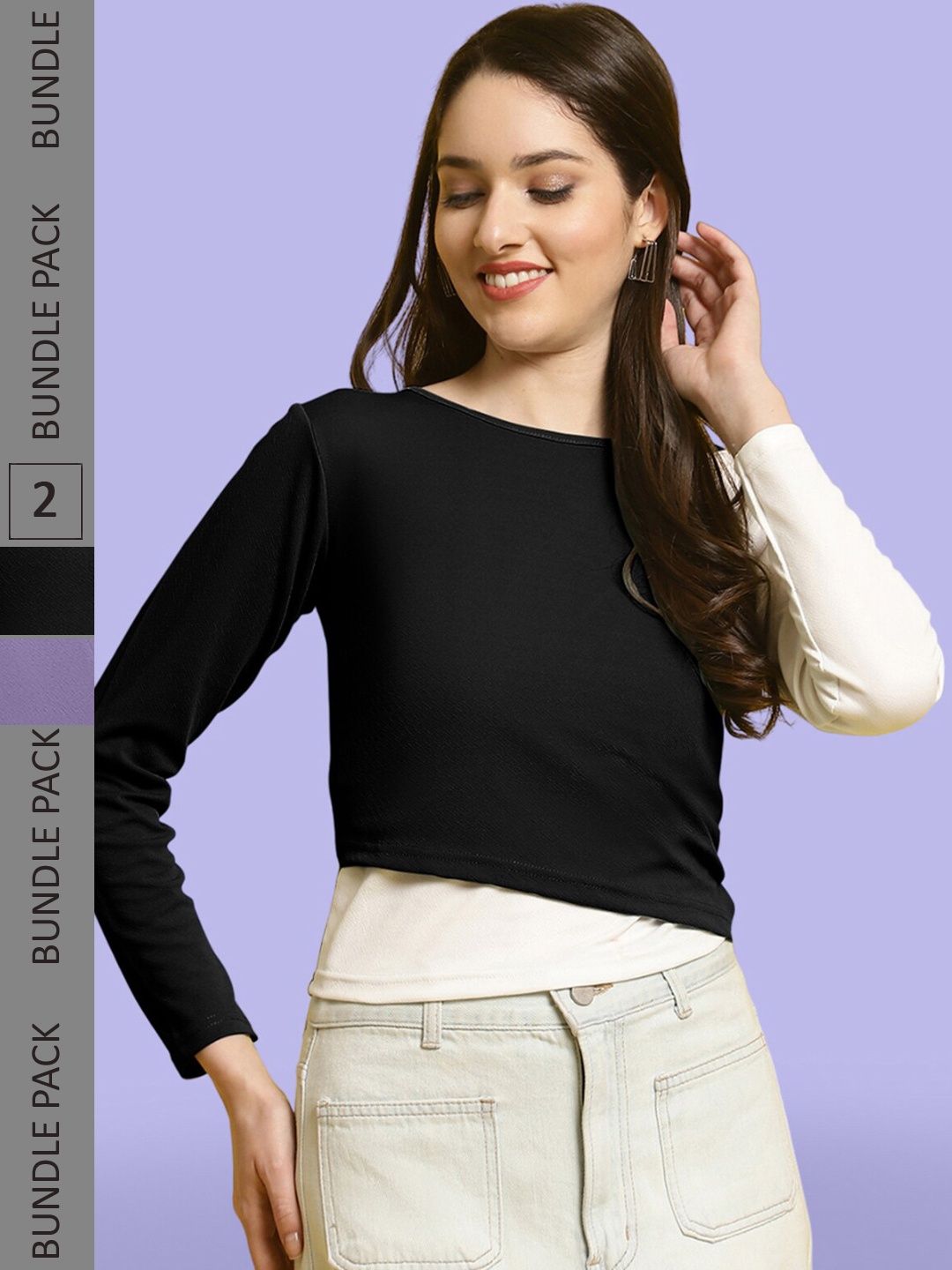 

BAESD Pack Of 2 Puff Sleeve Top, Black