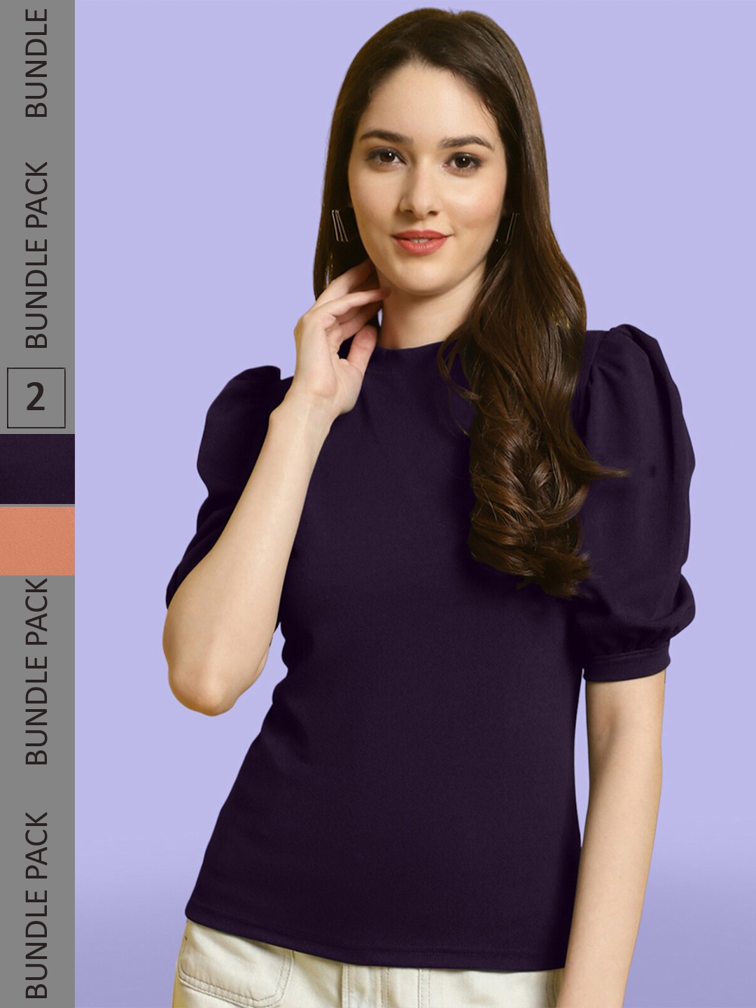

BAESD Pack Of 2 Puff Sleeves Tops, Purple