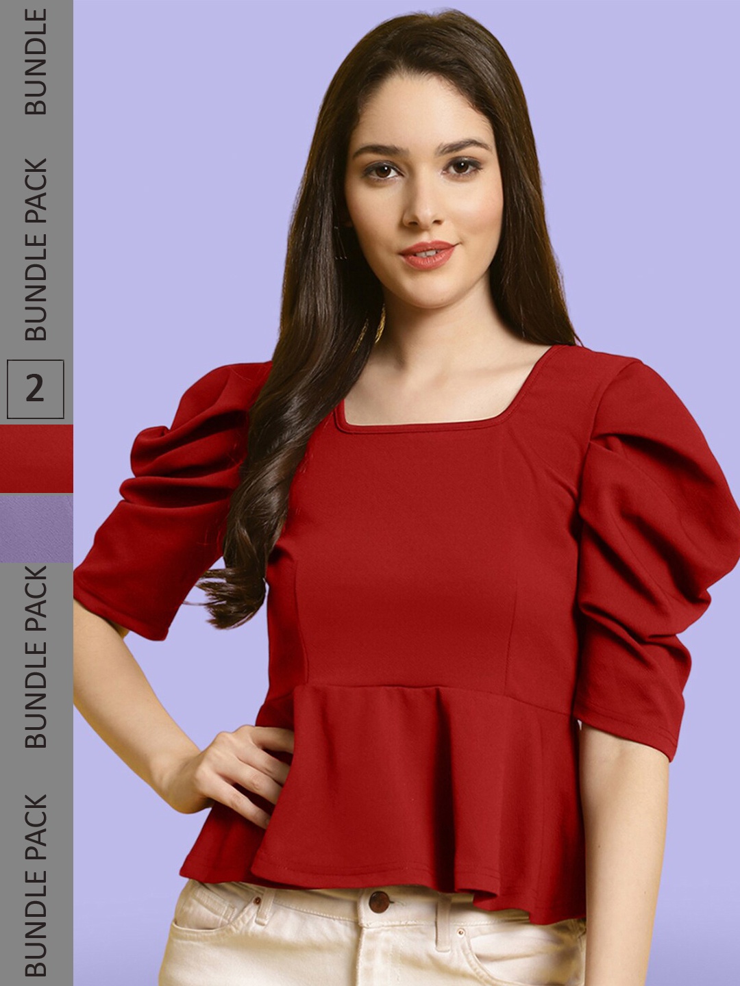 

BAESD Pack Of 2 Puff Sleeve Wrap Top, Red