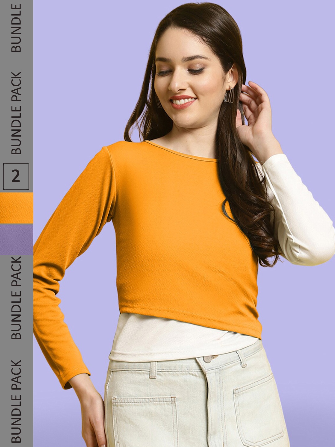 

BAESD Pack Of 2 Colourblocked Regular Tops, Mustard