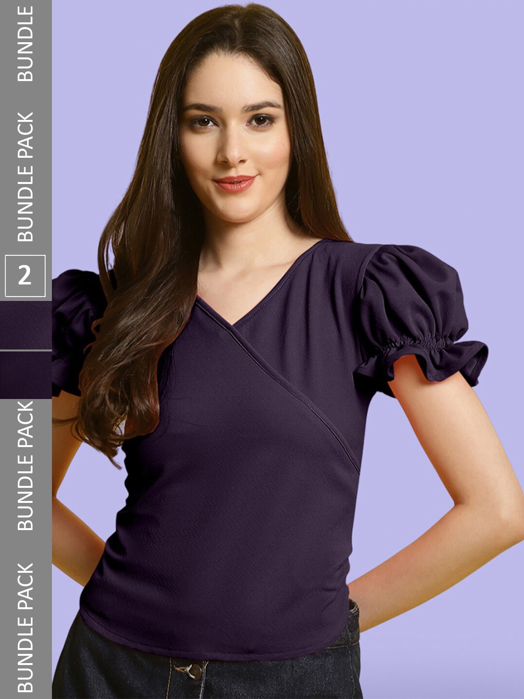 

BAESD Pack Of 2 V-Neck Puff Sleeve Top, Purple