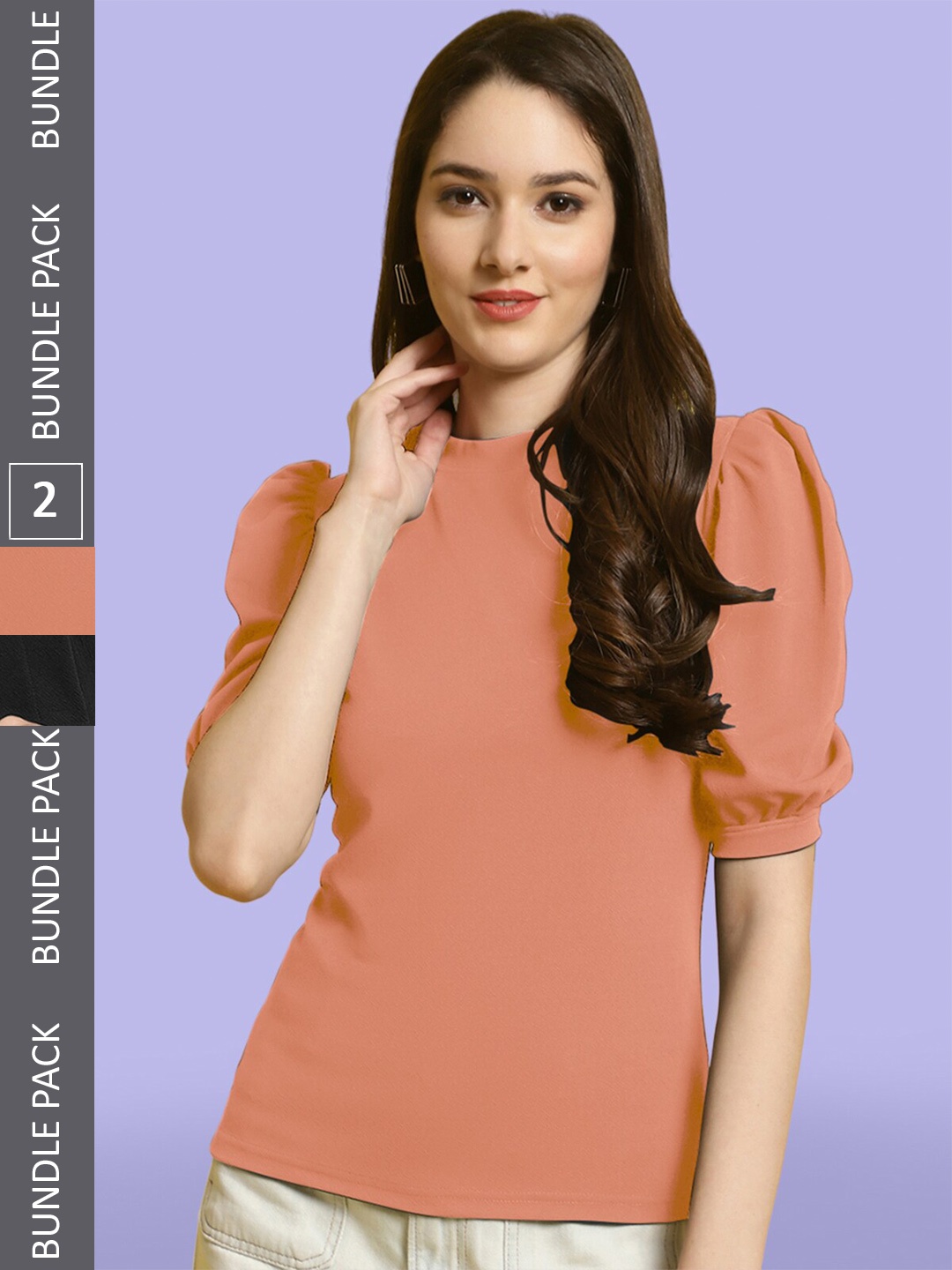 

BAESD Pack Of 2 Puff Sleeves Tops, Peach