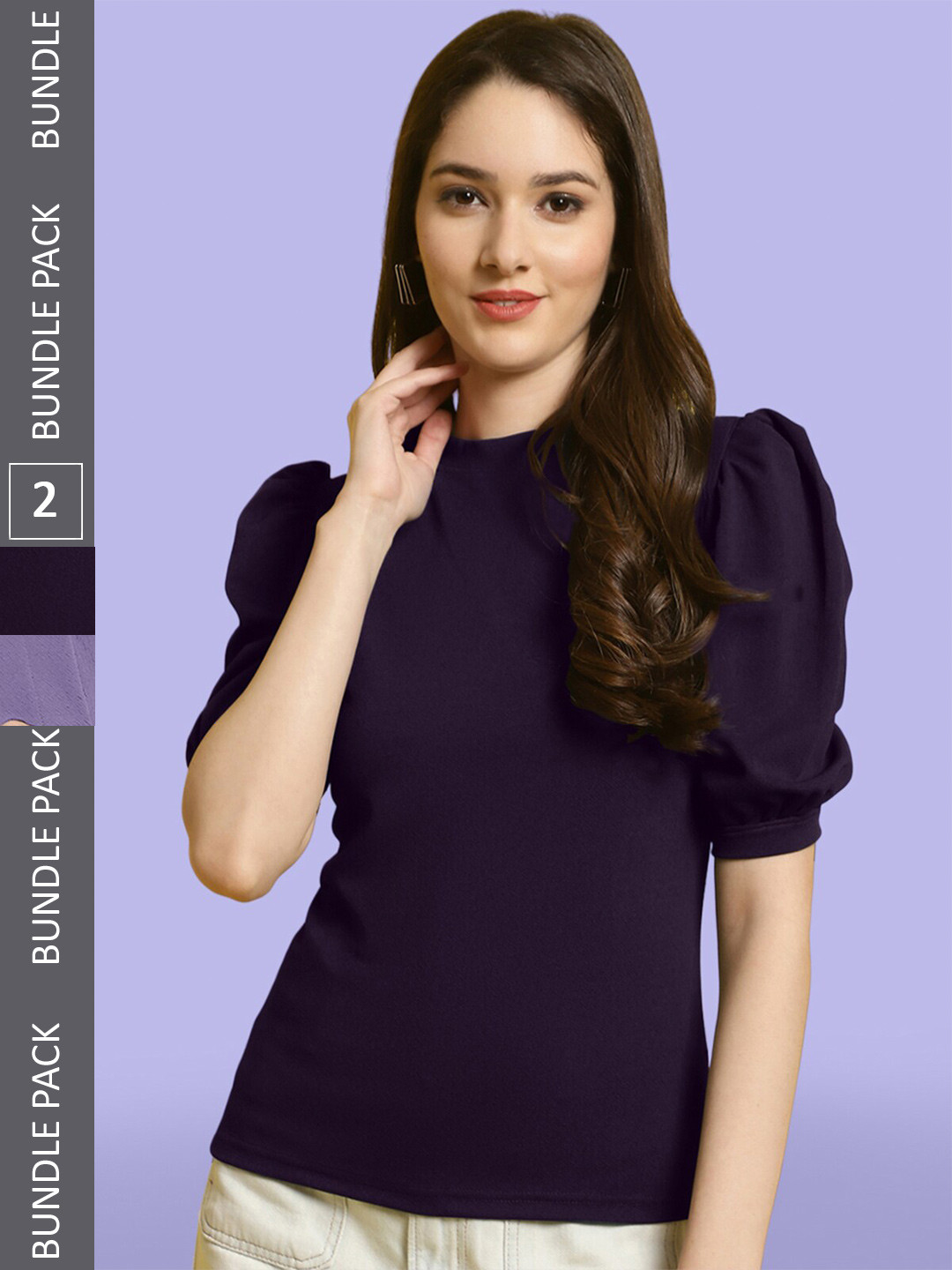 

BAESD Pack Of 2 Puff Sleeves Tops, Purple
