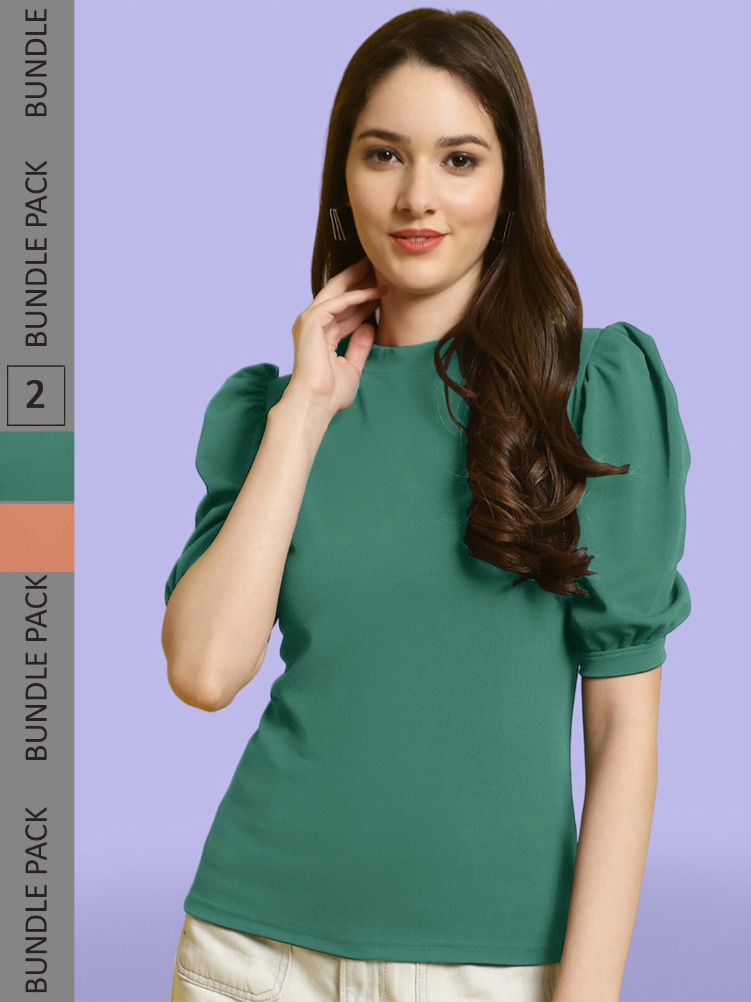 

BAESD Pack of 2 Puff Sleeve Wrap Top, Green