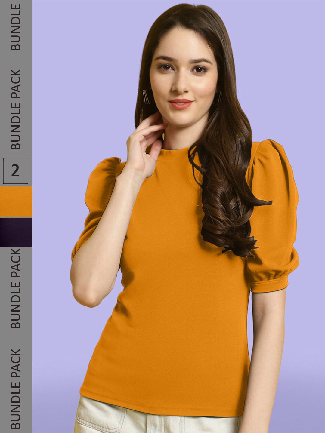 

BAESD Pack of 2 Puff Sleeve Top, Mustard