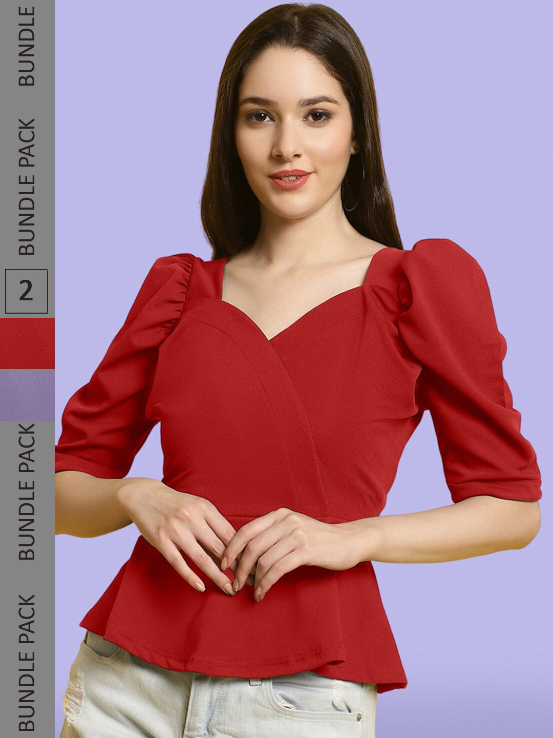 

BAESD Pack Of 2 Puff Sleeves Tops, Red