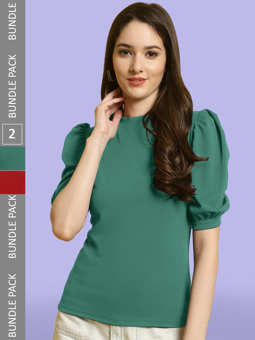 

BAESD Pack Of 2 Sweetheart Neck Regular Top, Green