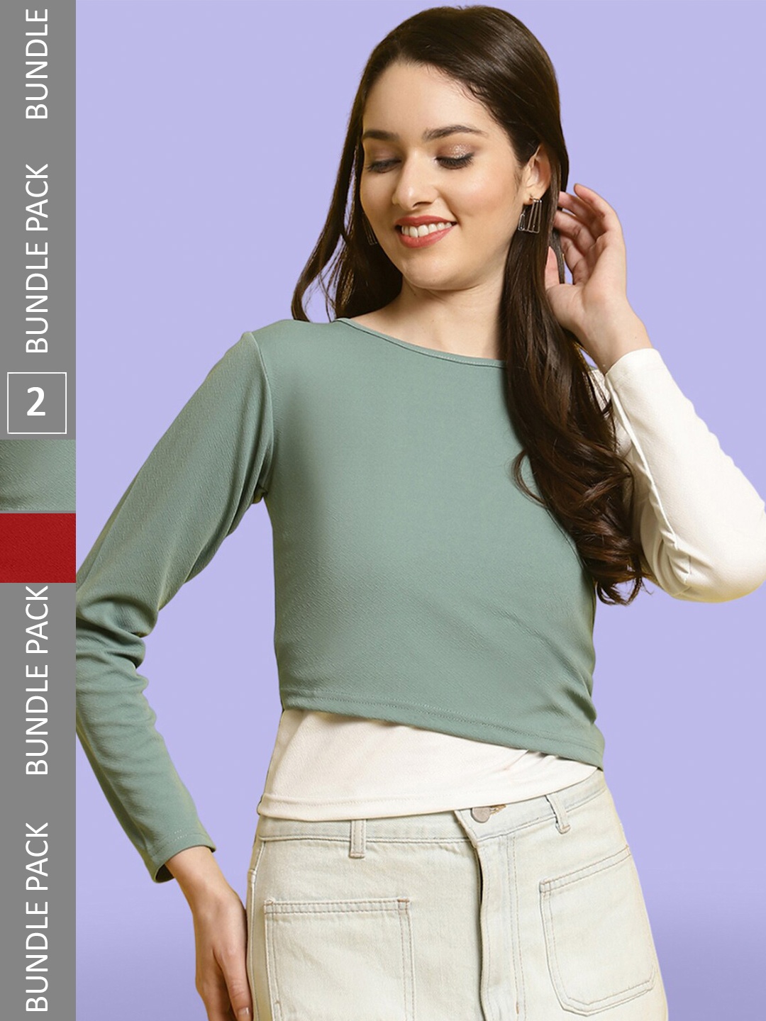 

BAESD Pack Of 2 Sweetheart Neck Regular Top, Green