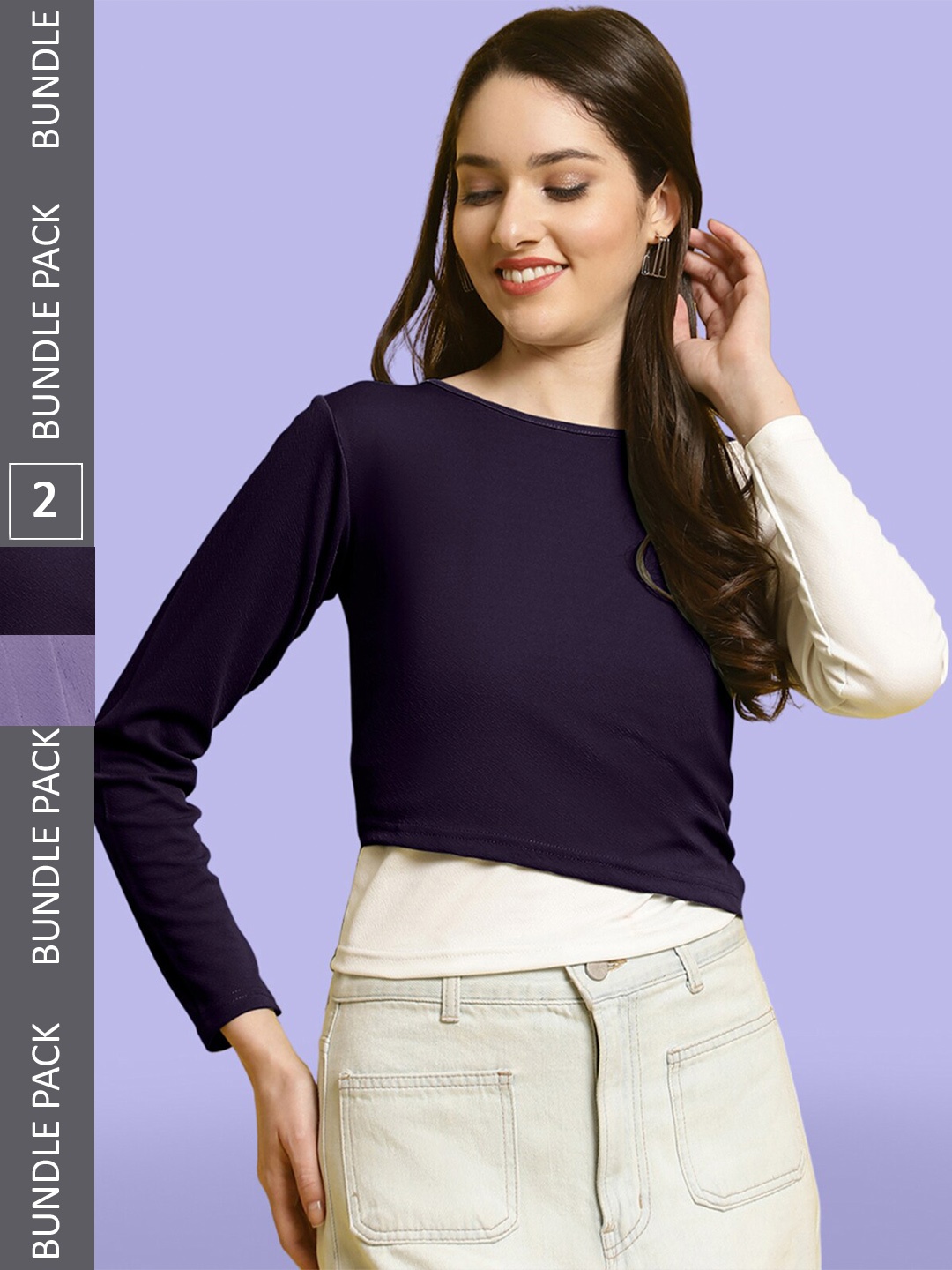 

BAESD Pack Of 2 Colourblocked Regular Tops, Navy blue