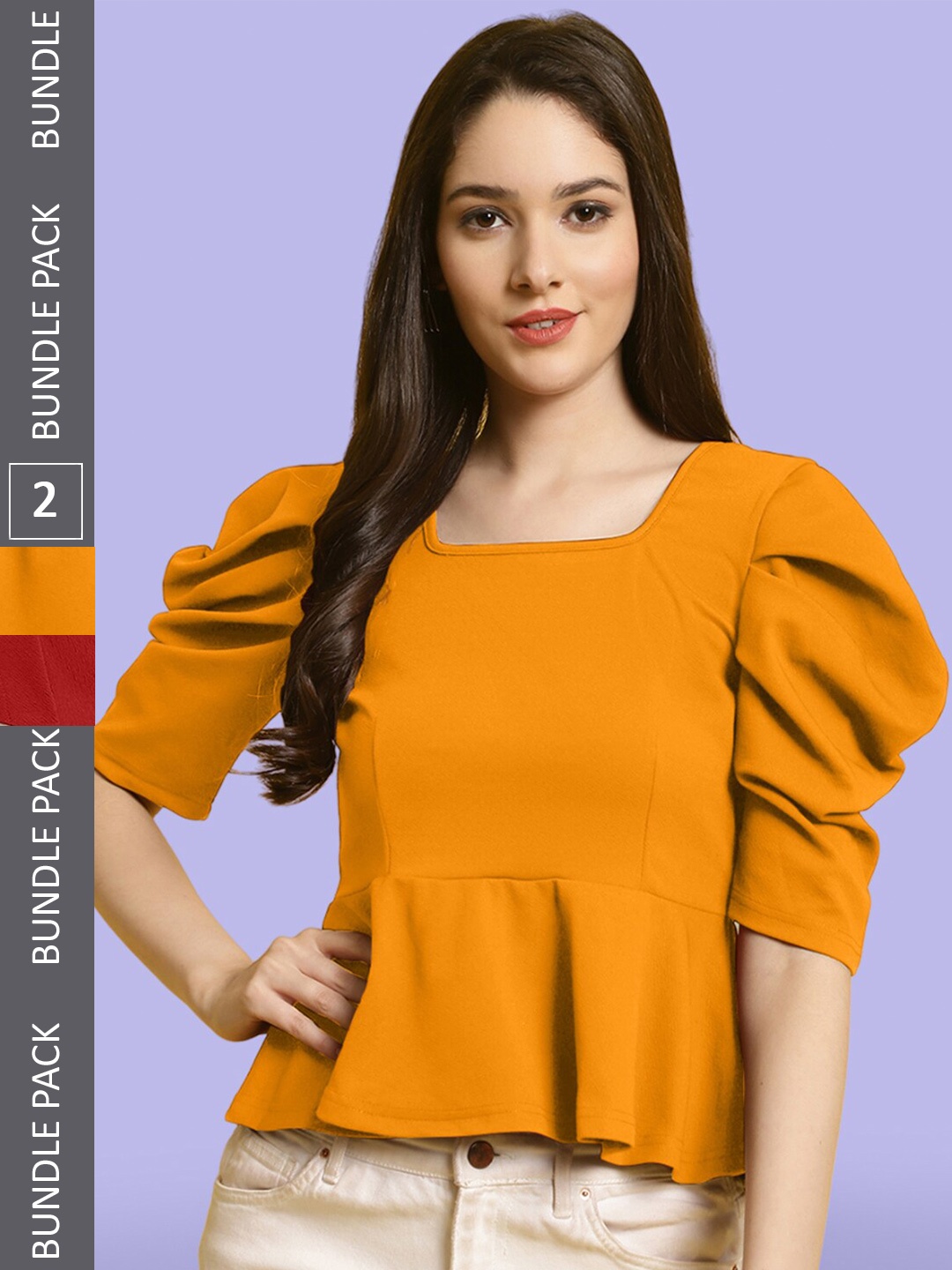 

BAESD Pack Of 2 Sweetheart Neck Puff Sleeve Wrap Top, Mustard
