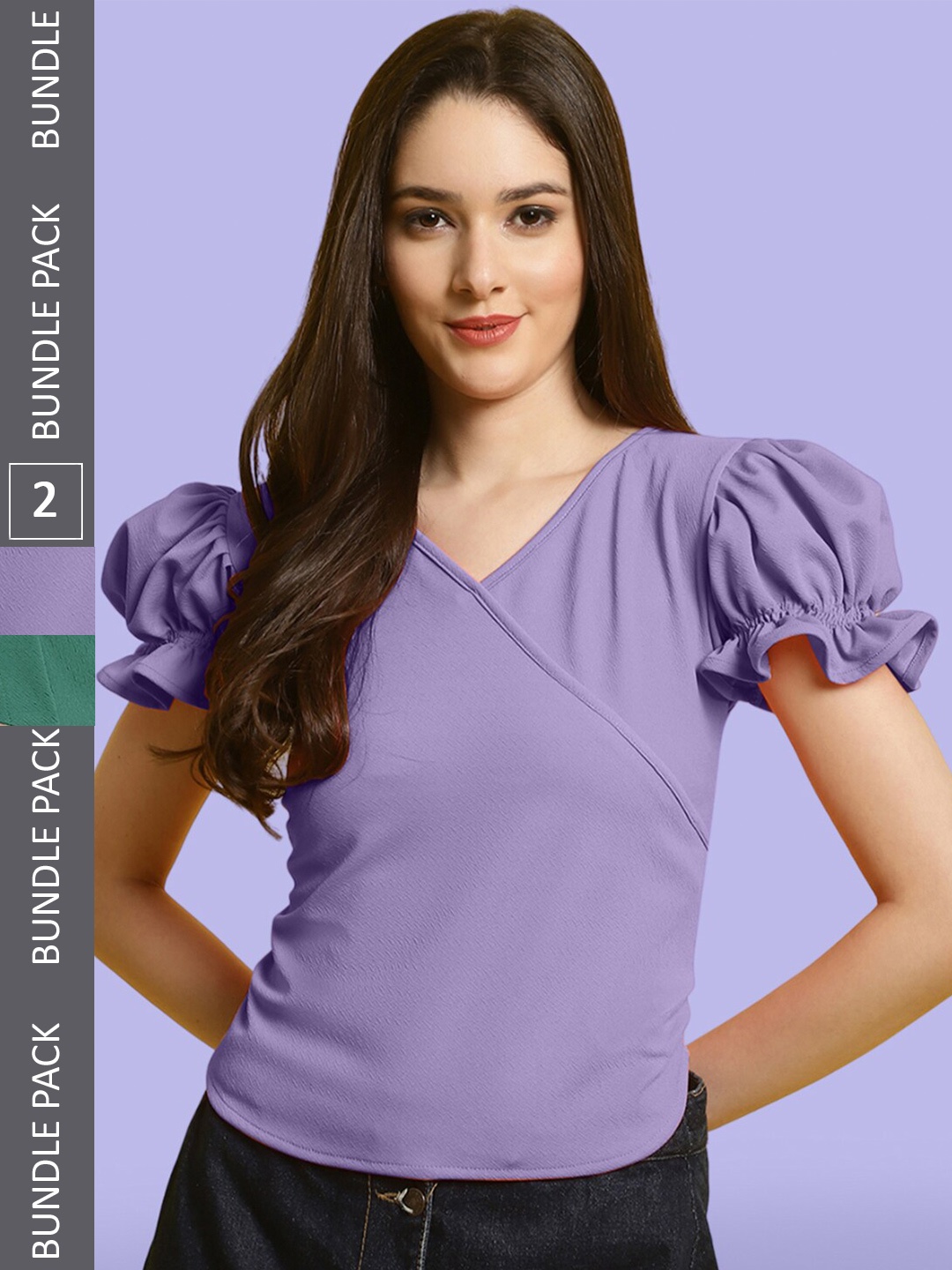 

BAESD Pack Of 2 Sweetheart Neck Wrap Top, Purple