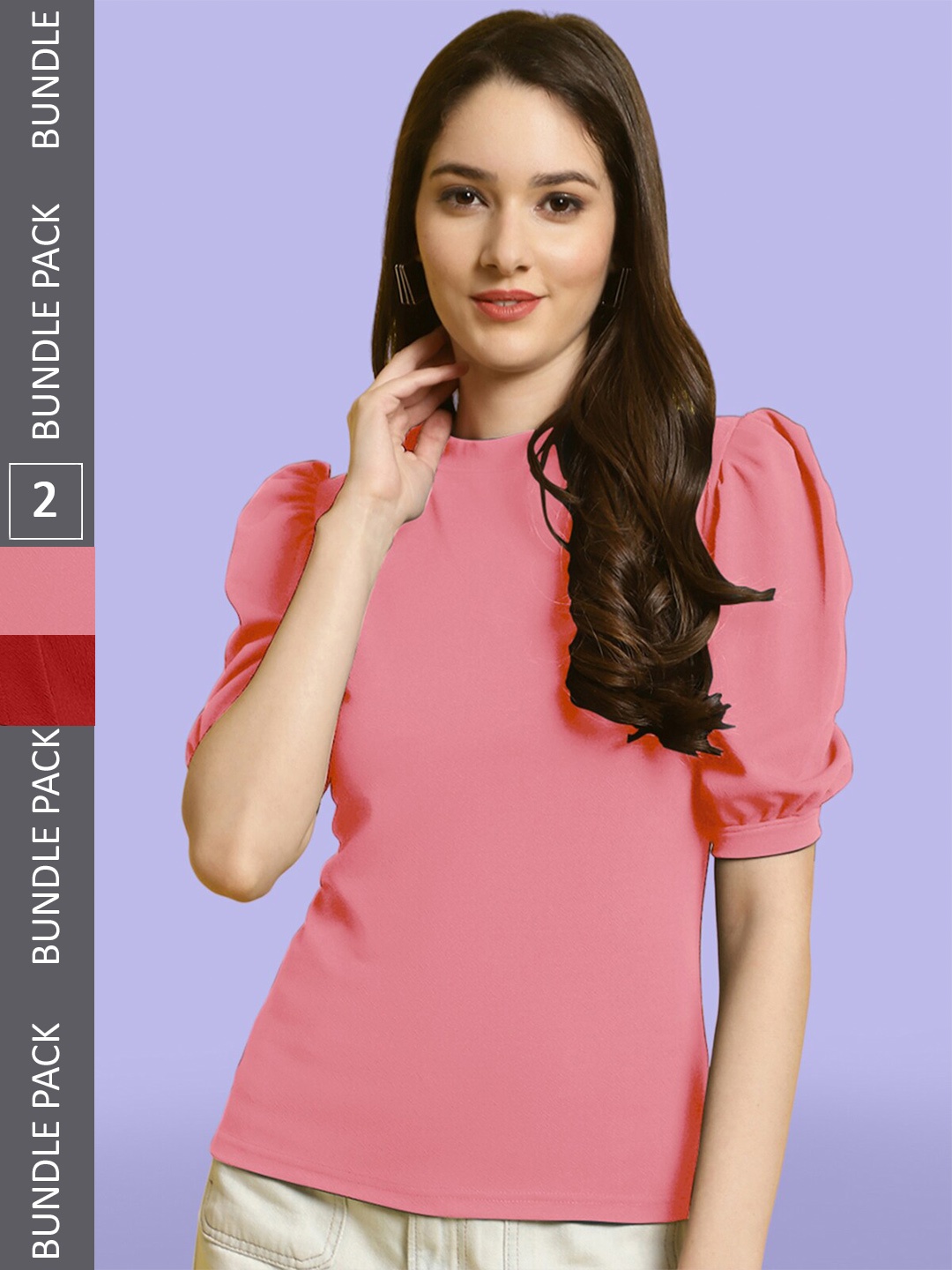 

BAESD Pack Of 2 Sweetheart Neck Puff Sleeve Wrap Top, Pink