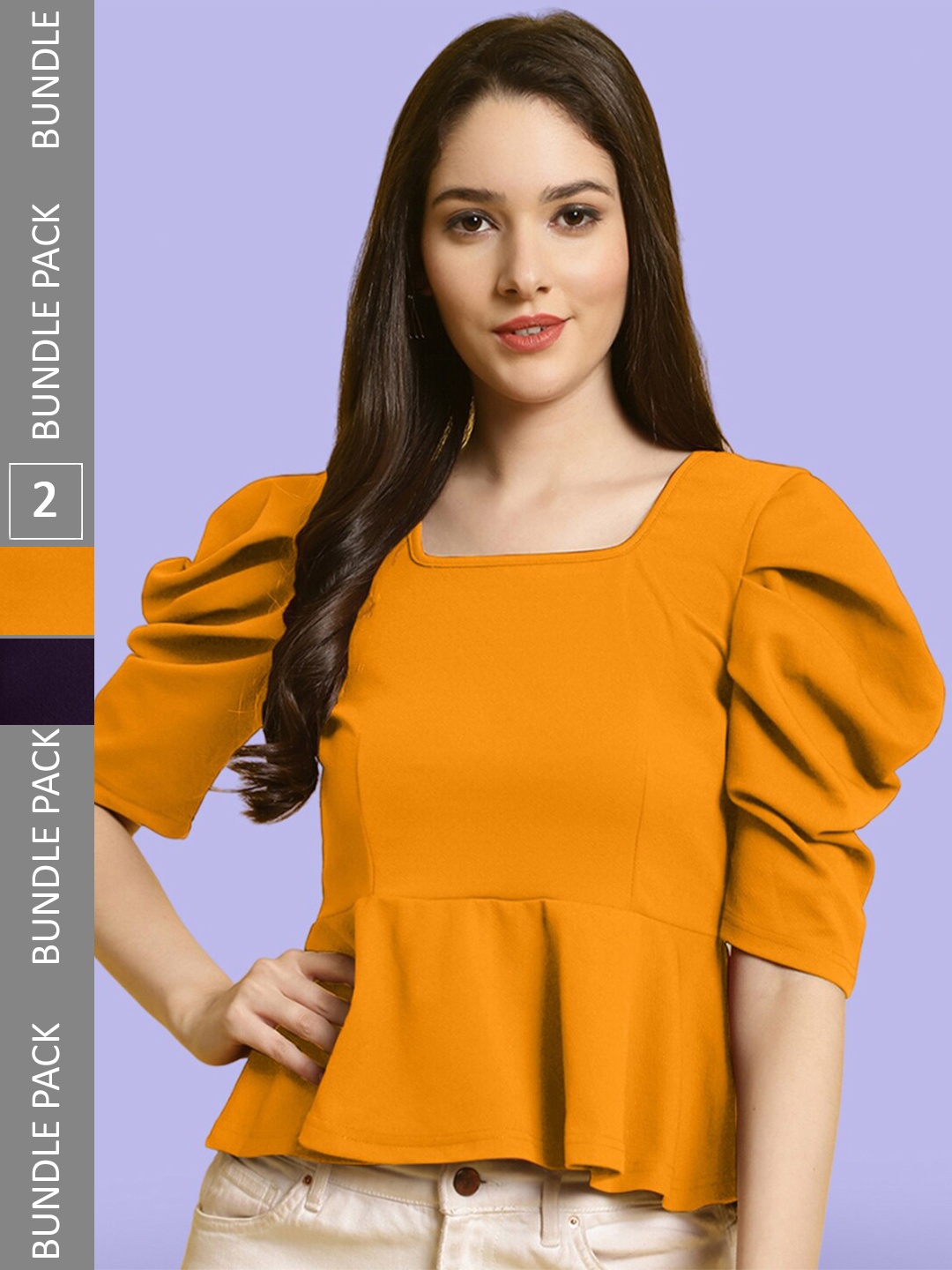 

BAESD Pack Of 2 Puff Sleeve Tops, Mustard