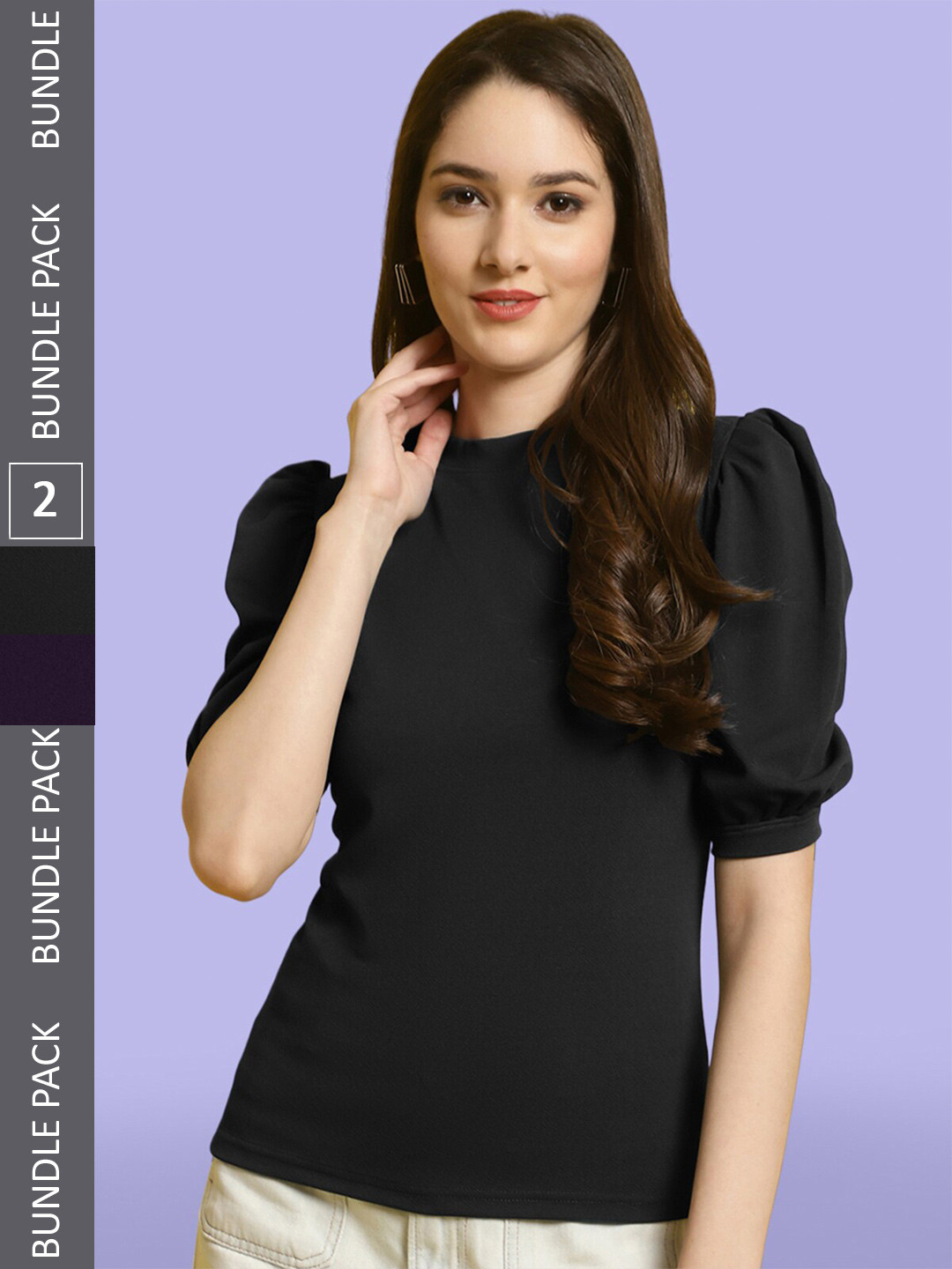 

BAESD Pack Of 2 Puff Sleeves Tops, Black