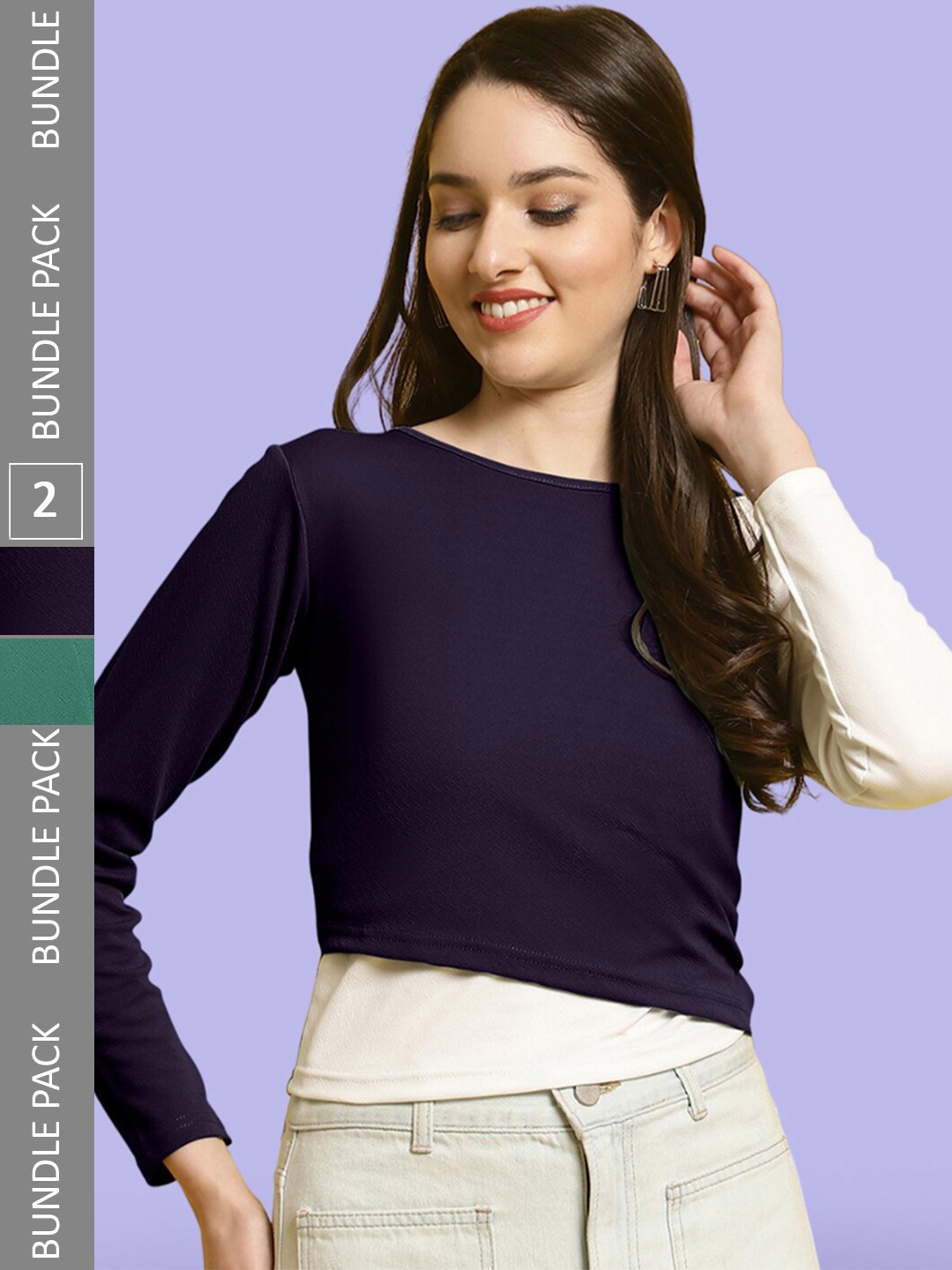 

BAESD Pack Of 2 Sweetheart Neck Puff Sleeve Wrap Top, Navy blue