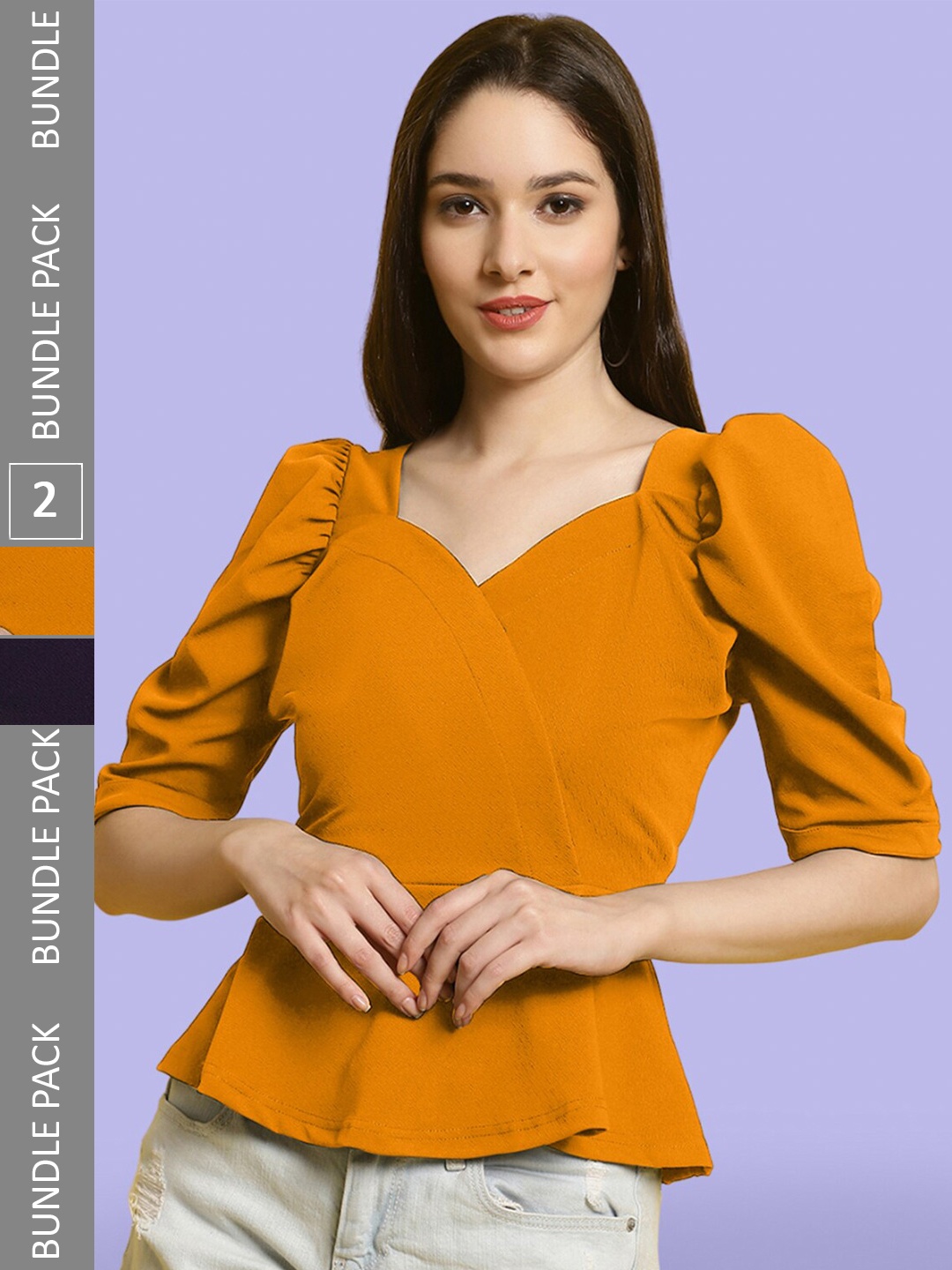 

BAESD Pack of 2 Sweetheart Neck Puff Sleeves Peplum Tops, Yellow