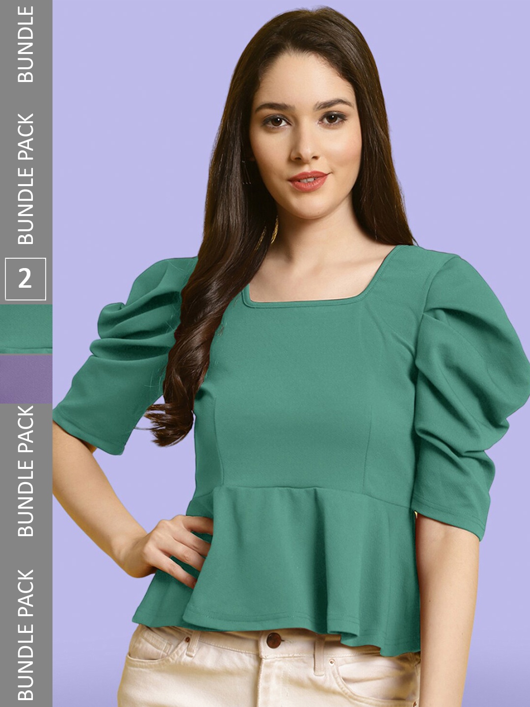 

BAESD Pack of 2 Puff Sleeves Tops, Green