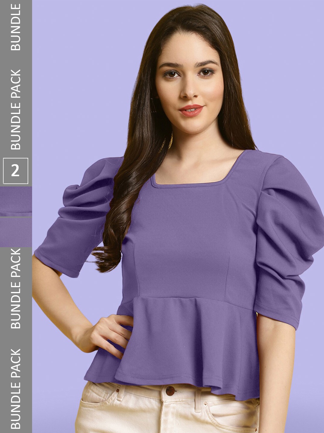 

BAESD Pack Of 2 Puff Sleeves Tops, Purple