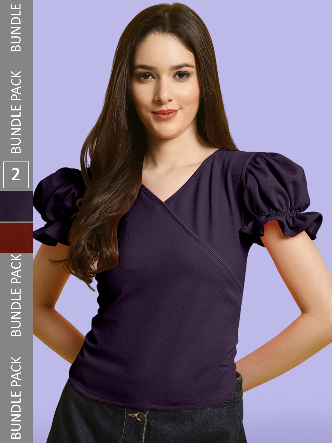 

BAESD Pack Of 2 Puff Sleeves Tops, Purple