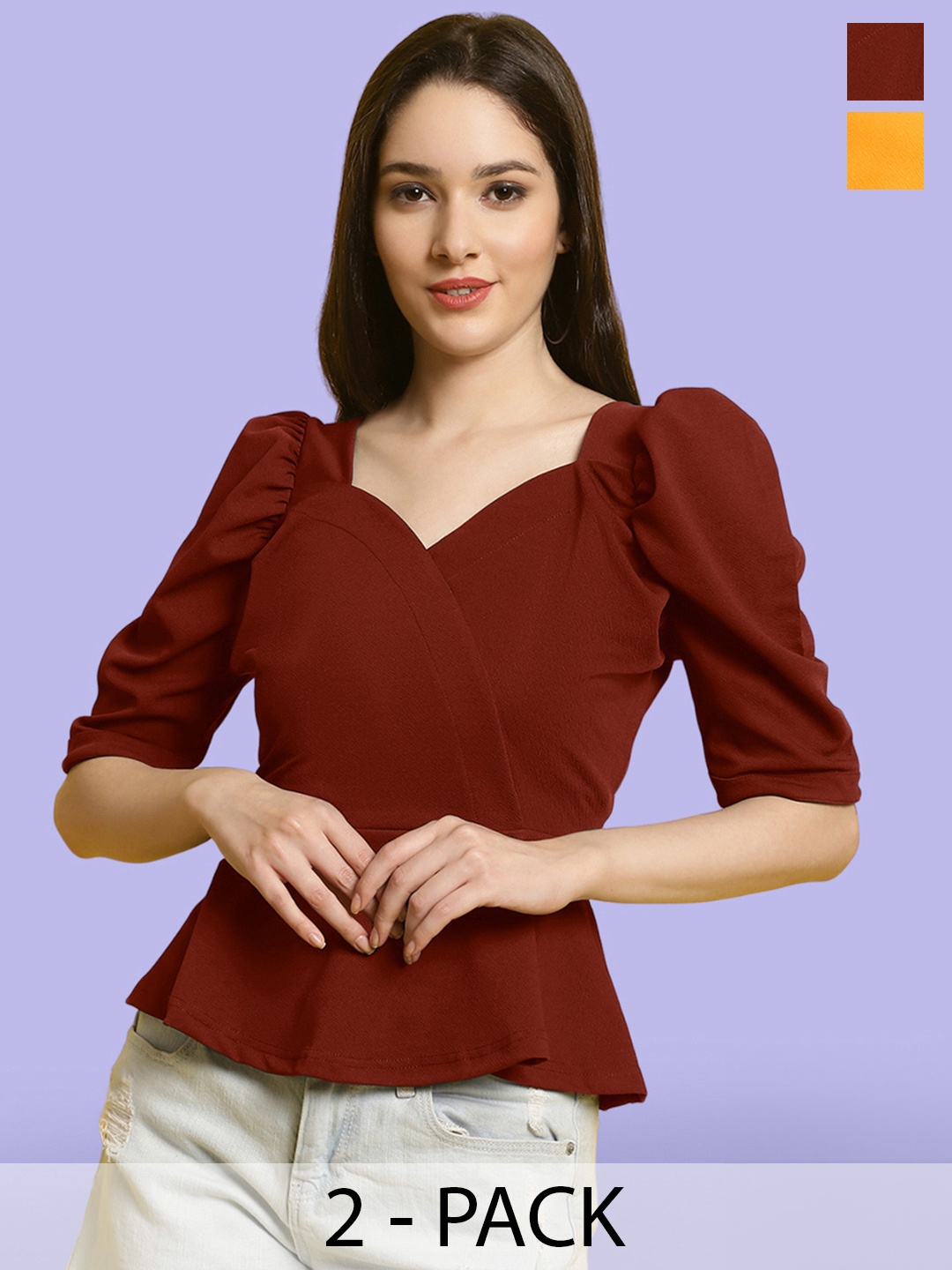 

BAESD Multicoloured Sweetheart Neck Puff Sleeve Wrap Top, Multi
