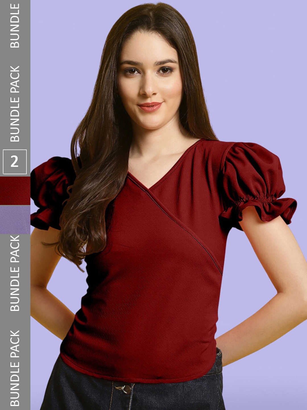 

BAESD Pack of 2 Puff Sleeve Tops, Maroon