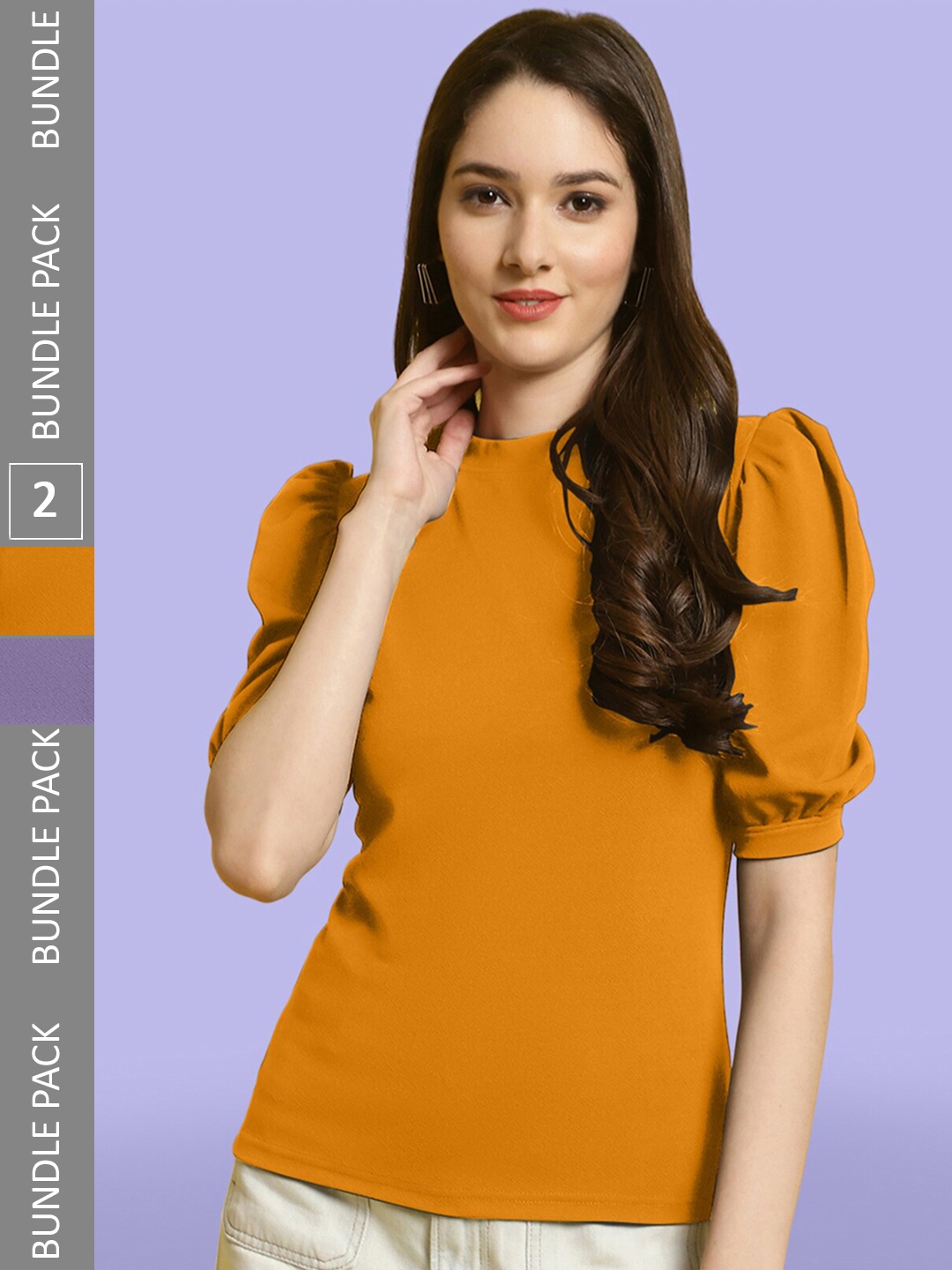 

BAESD Pack Of 2 Puff Sleeves Tops, Mustard