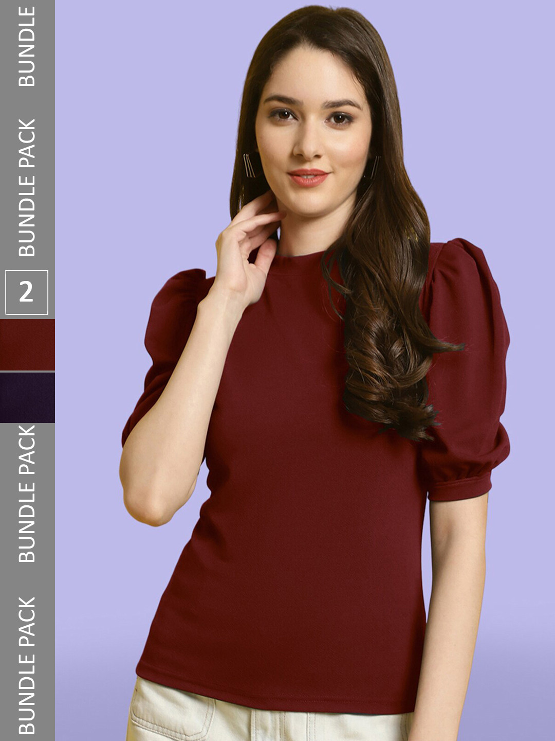 

BAESD Pack Of 2 Puff Sleeves Tops, Maroon