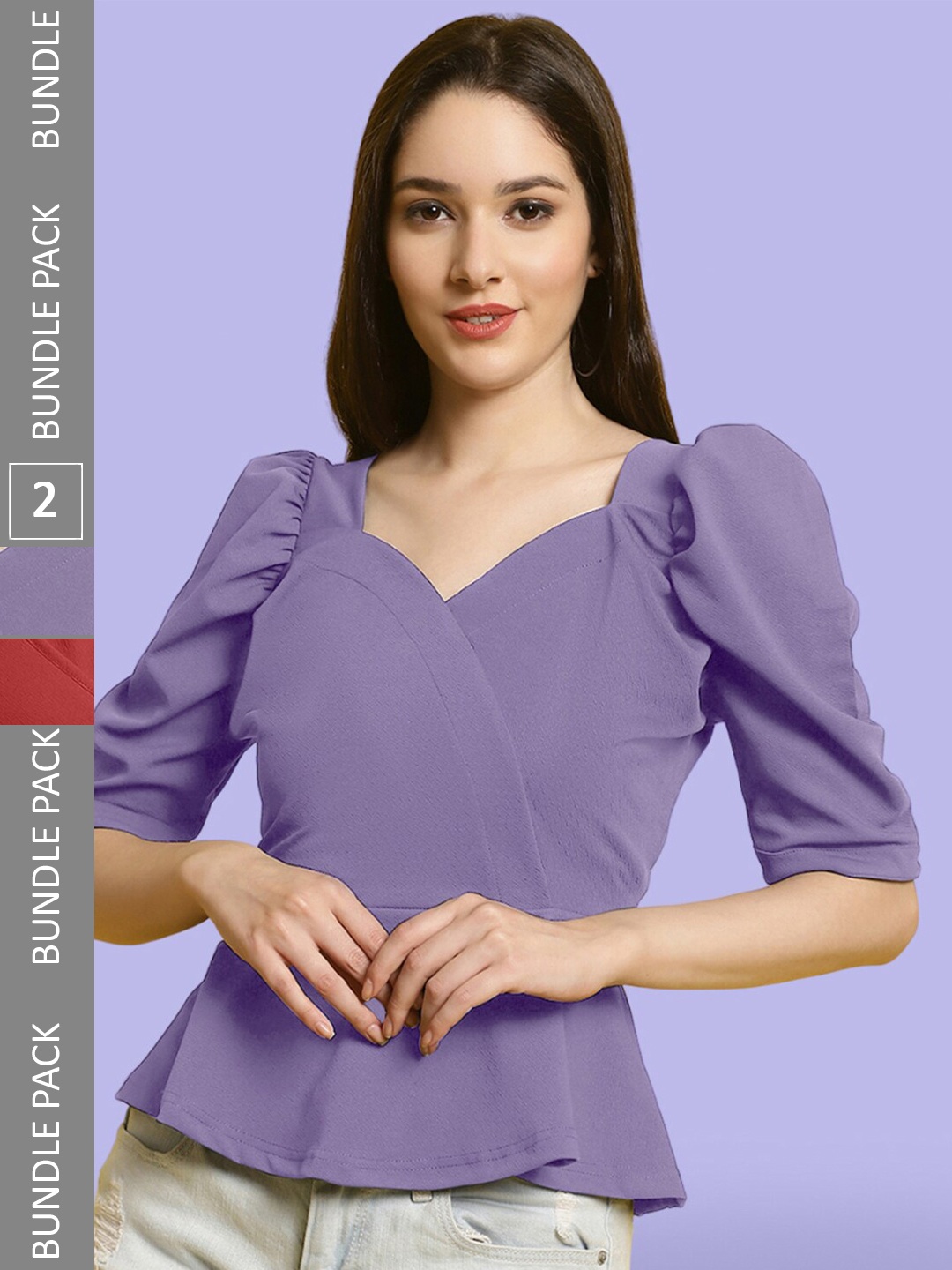 

BAESD Pack of 2 V-Neck Wrap Top, Purple