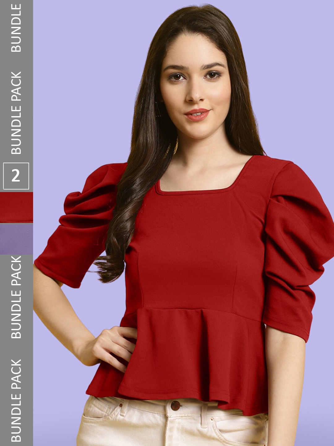 

BAESD Pack Of 2 Square Neck Top, Red
