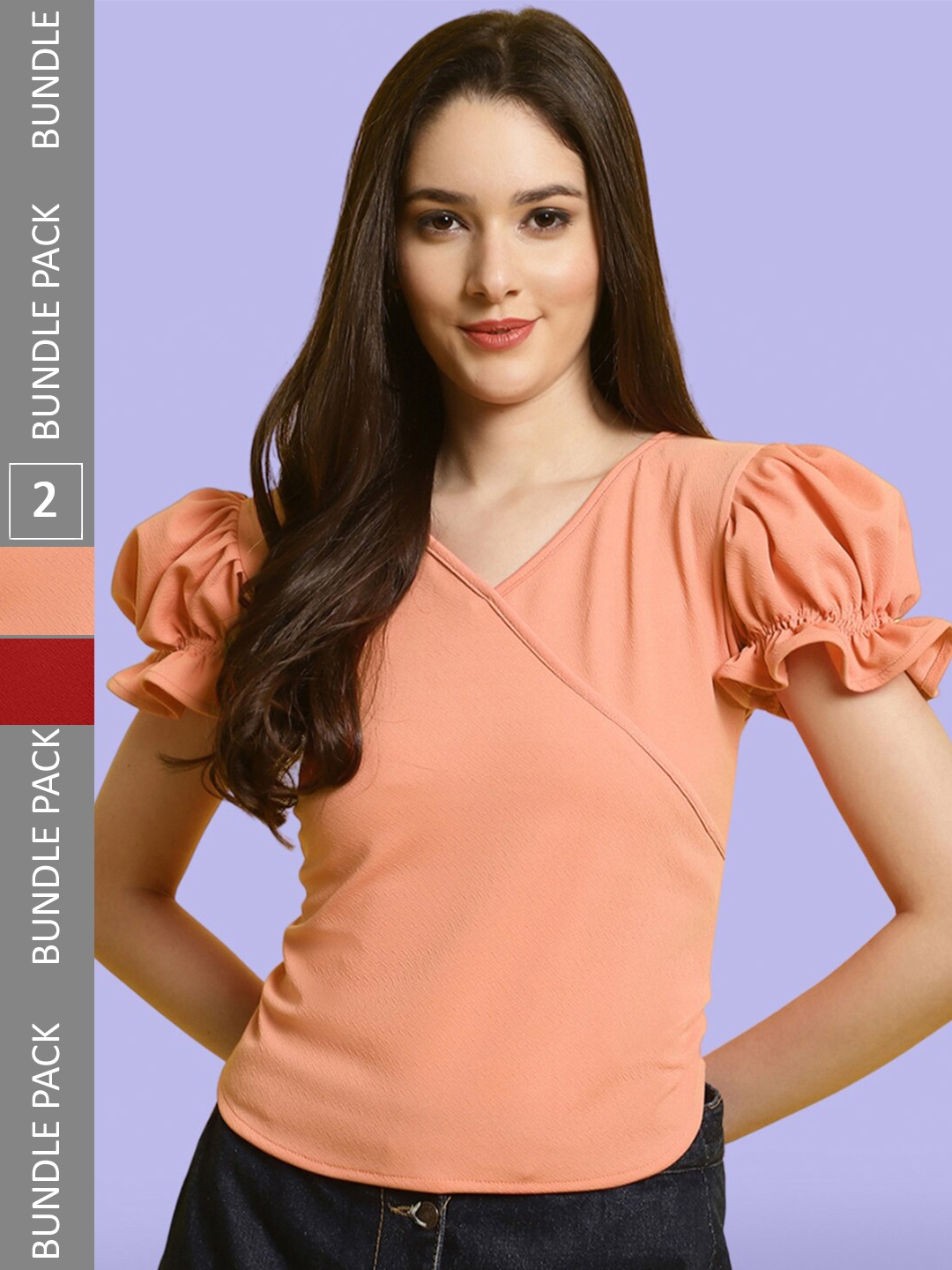

BAESD Pack Of 2 Puff Sleeves Tops, Peach