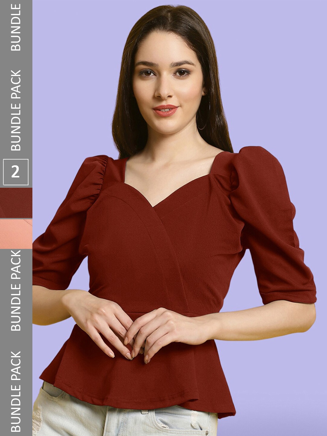 

BAESD Pack of 2 Puff Sleeves Tops, Maroon