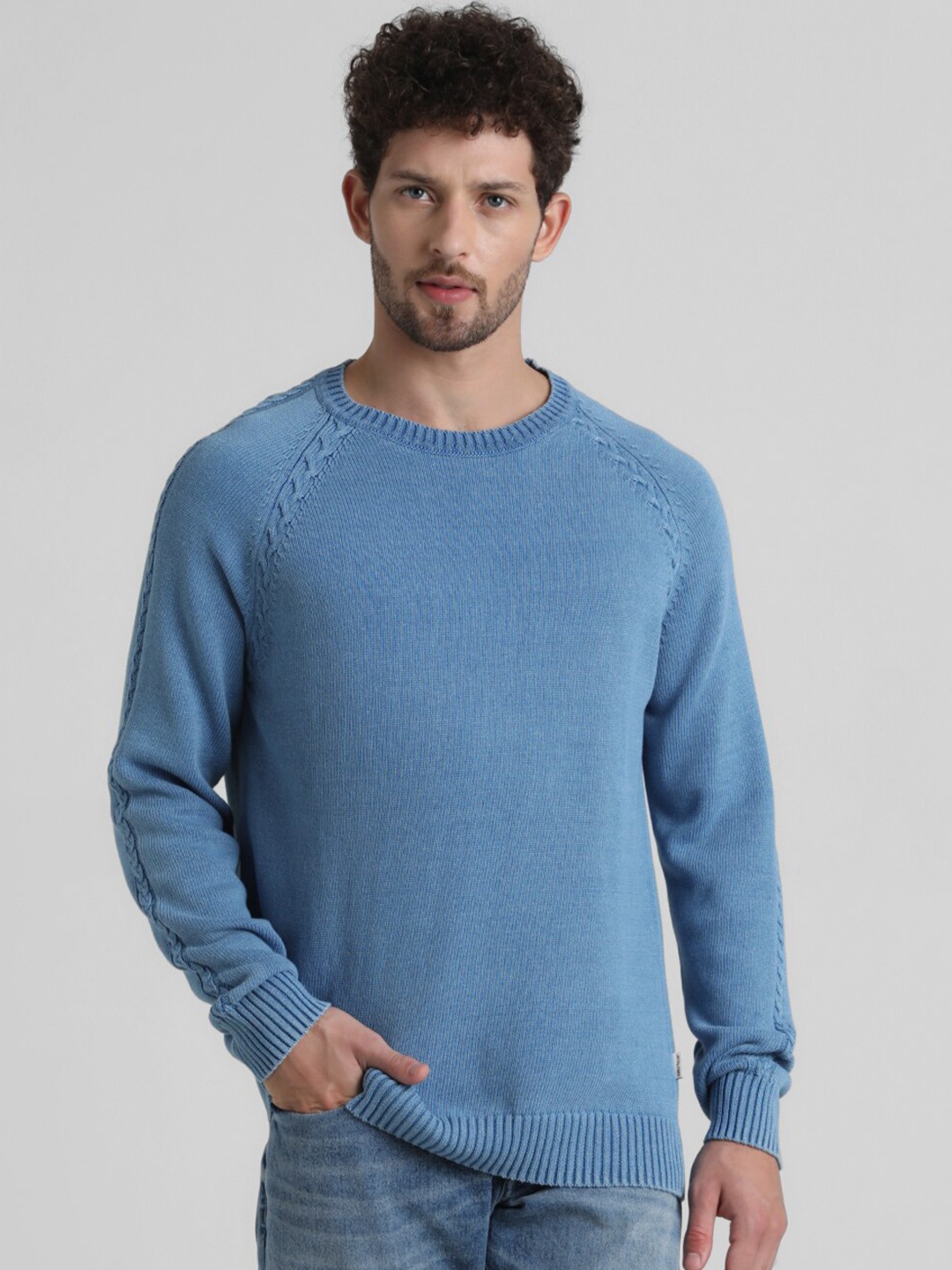 

Jack & Jones Long Sleeves Pure Cotton Cable Knit Pullover, Blue
