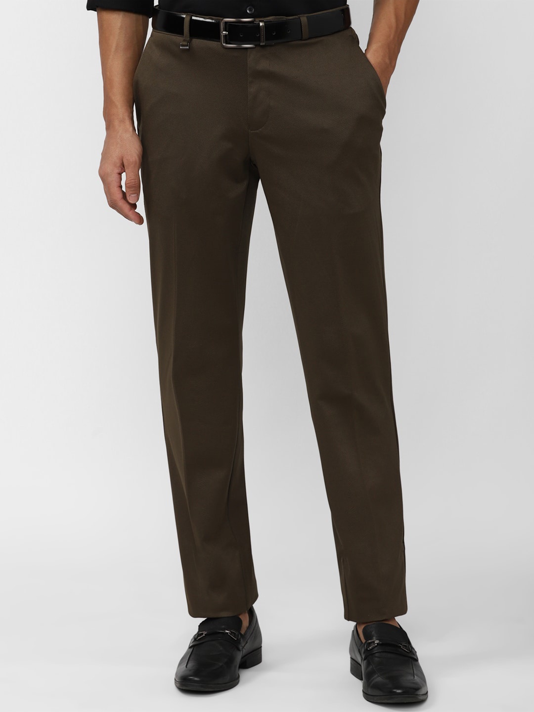 

V Dot Men Skinny Fit Mid-Rise Formal Trousers, Brown