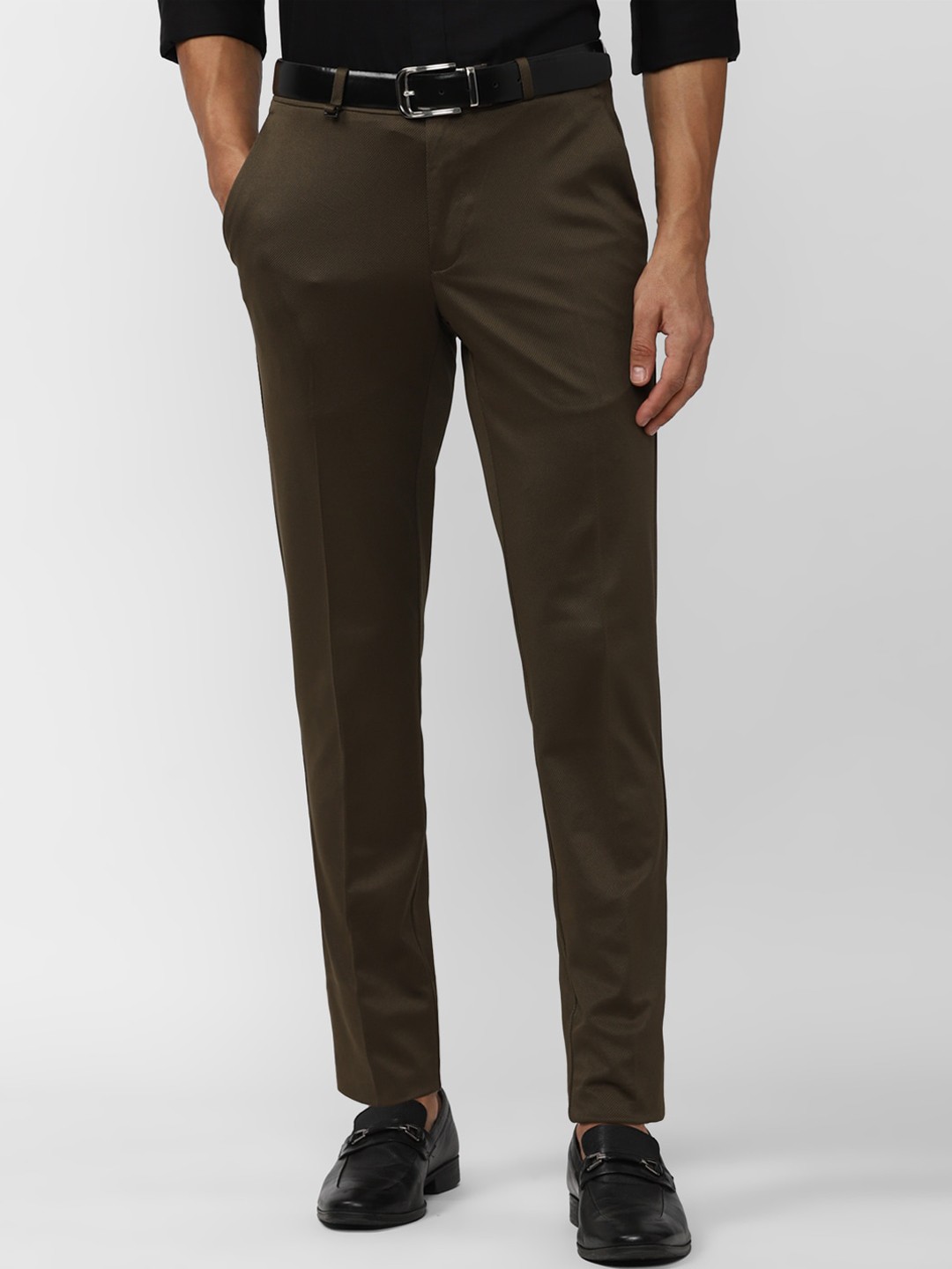 

V Dot Men Slim Fit Mid-Rise Formal Trousers, Brown
