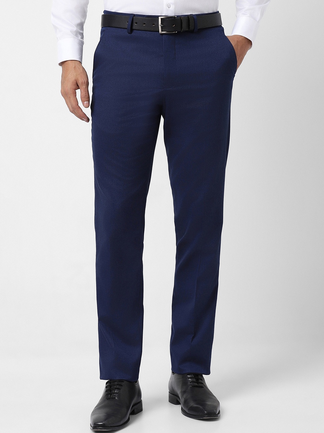 

Van Heusen Men Textured Smart Slim Fit Formal Trousers, Navy blue