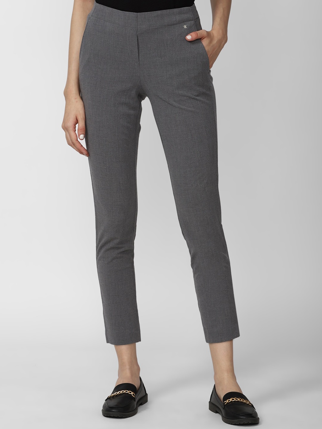 

Van Heusen Woman Mid-Rise Textured Trousers, Grey