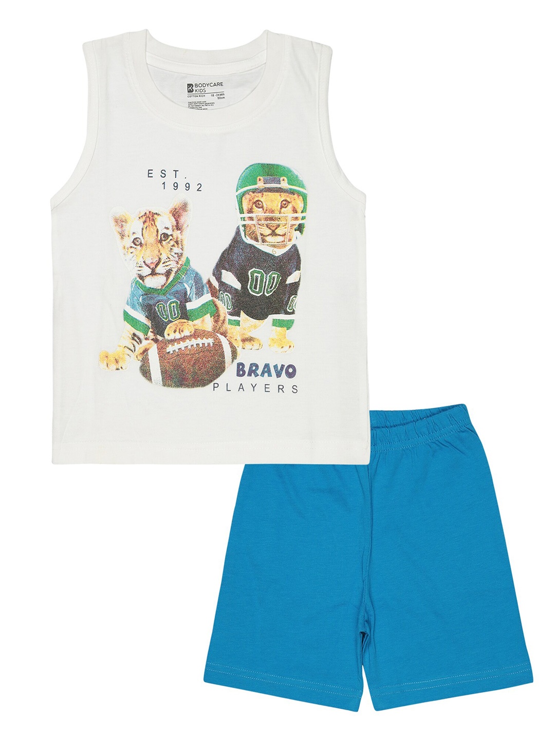

Bodycare Kids Boys Printed T-shirt with Shorts, White