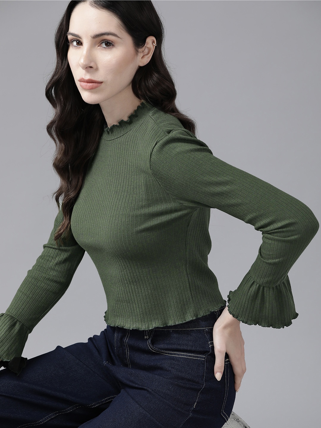 

The Roadster Lifestyle Co. Ribbed Bell Sleeve Top, Olive