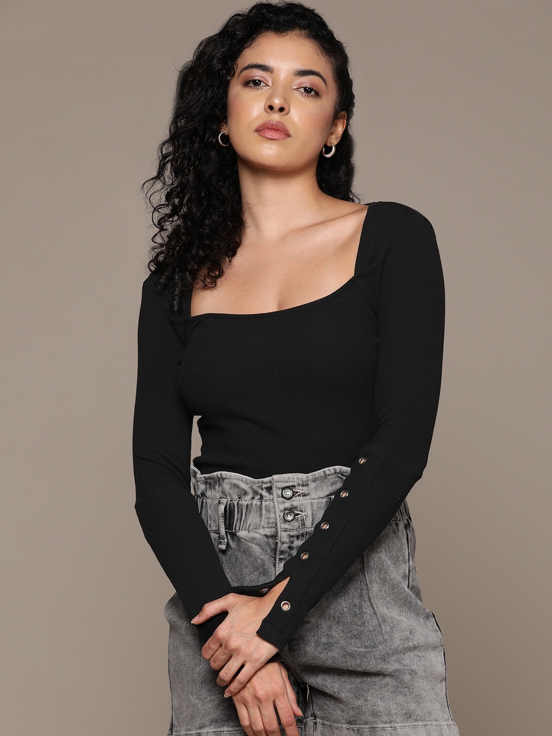 

The Roadster Lifestyle Co. Square Neck Ribbed Top, Black