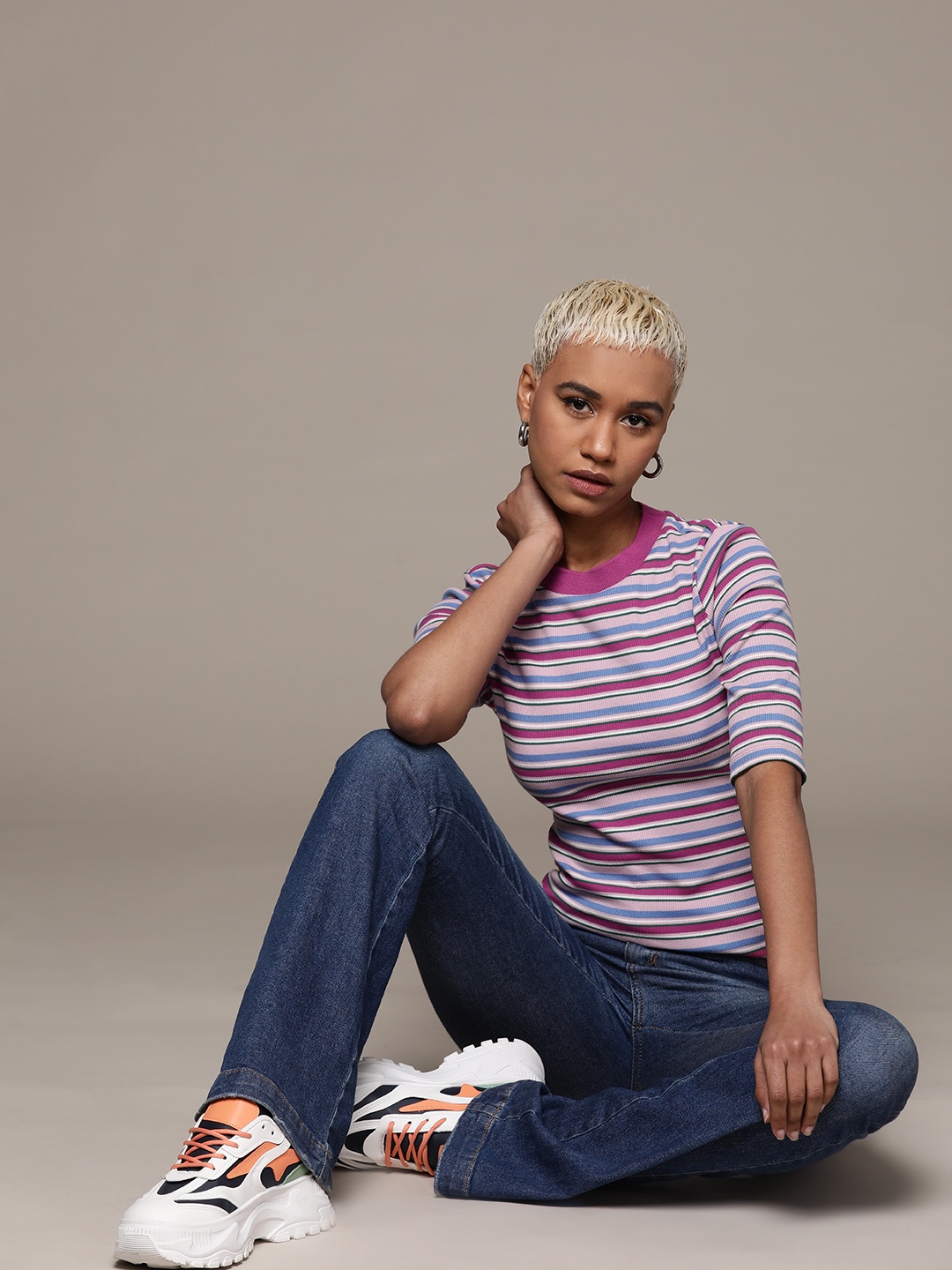 

The Roadster Lifestyle Co. Striped Fitted Top, Pink