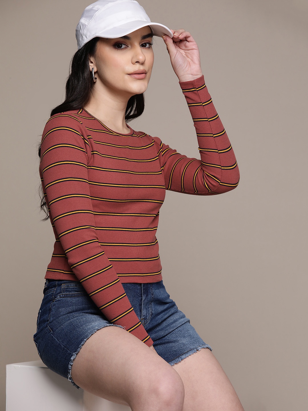 

The Roadster Lifestyle Co. Striped Long Sleeve Knit Top, Rust