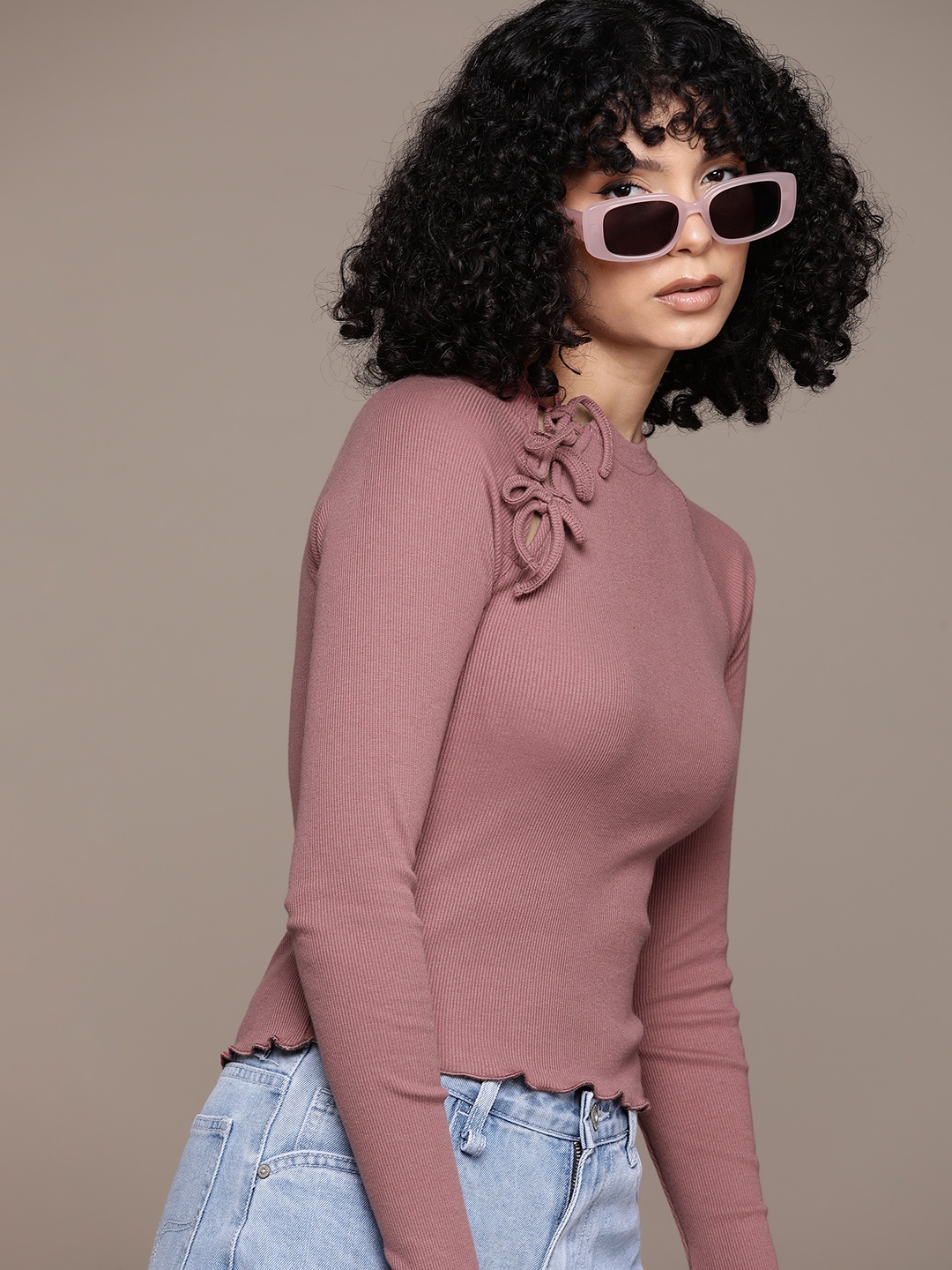 

The Roadster Lifestyle Co. Tie-Up Detail Ribbed Fitted Top, Rose