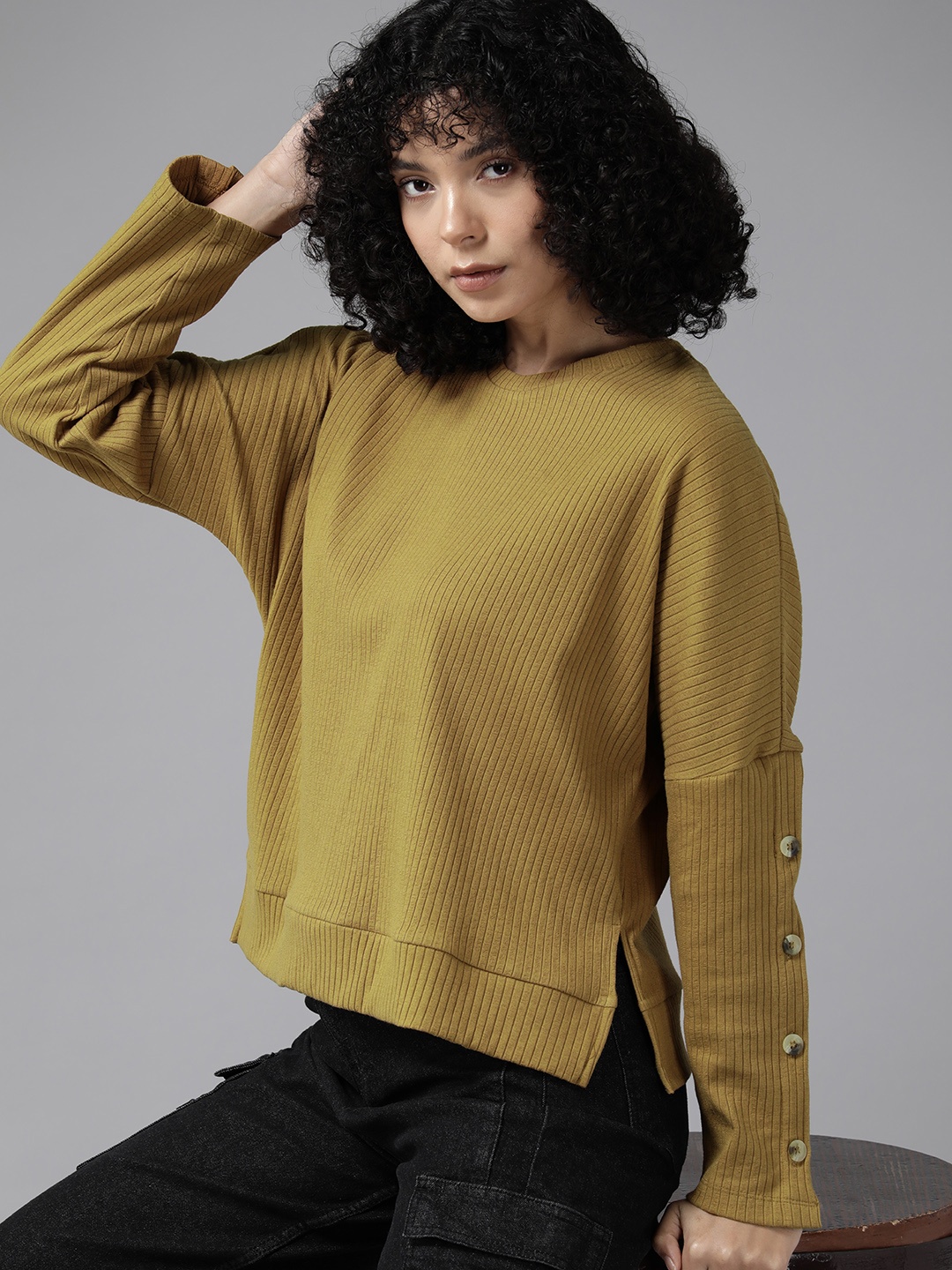 

The Roadster Lifestyle Co. Knitted Ribbed Top, Khaki