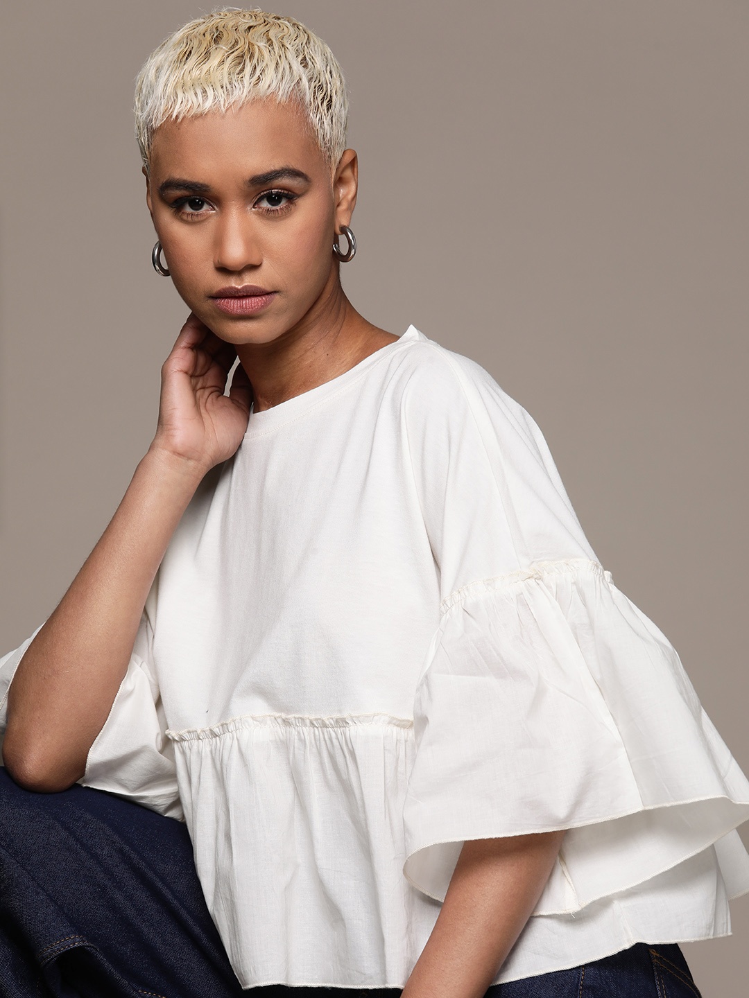 

The Roadster Lifestyle Co. Bell Sleeve Ruffles Top, White