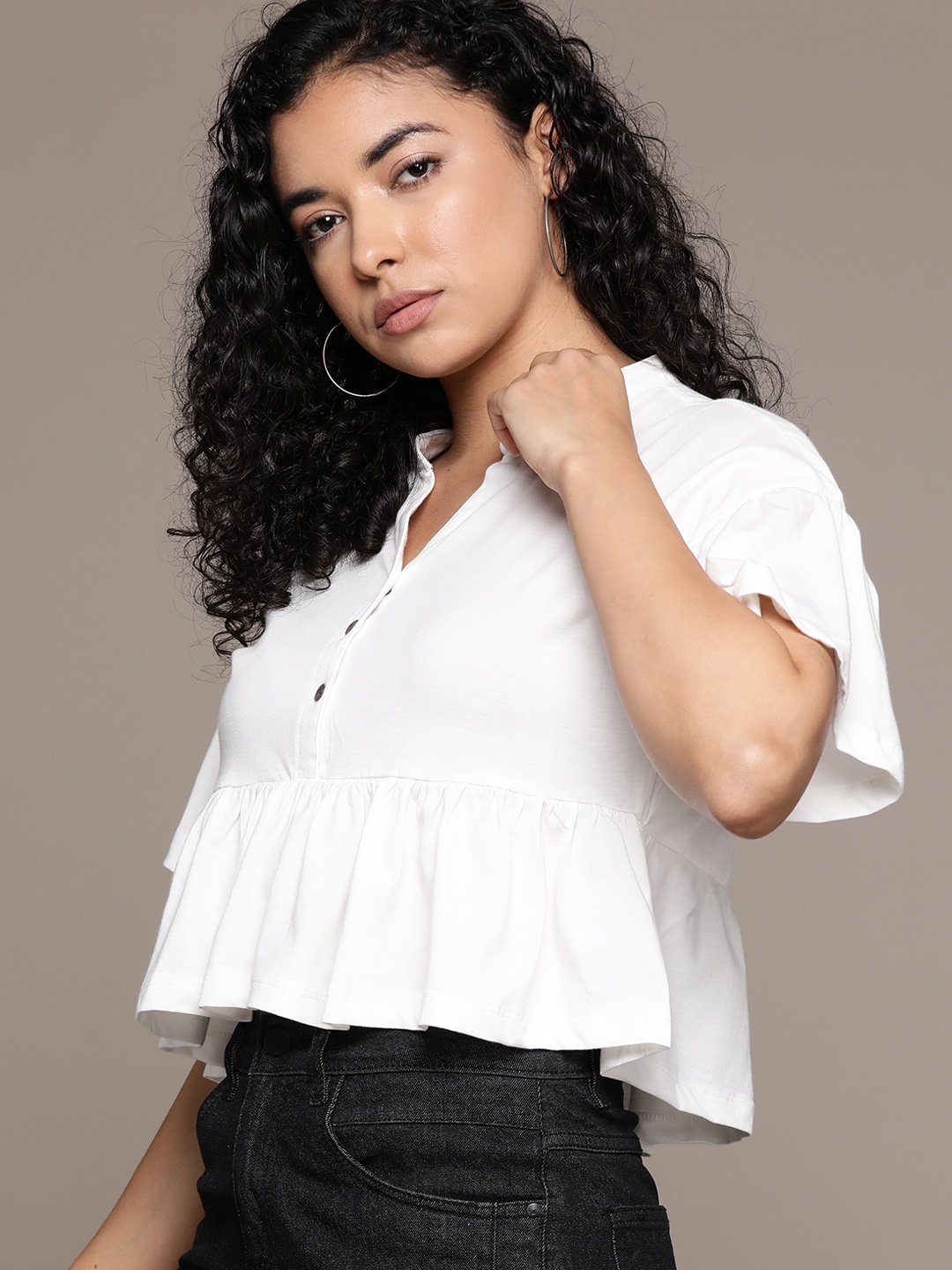 

The Roadster Lifestyle Co. Peplum Crop Top, White