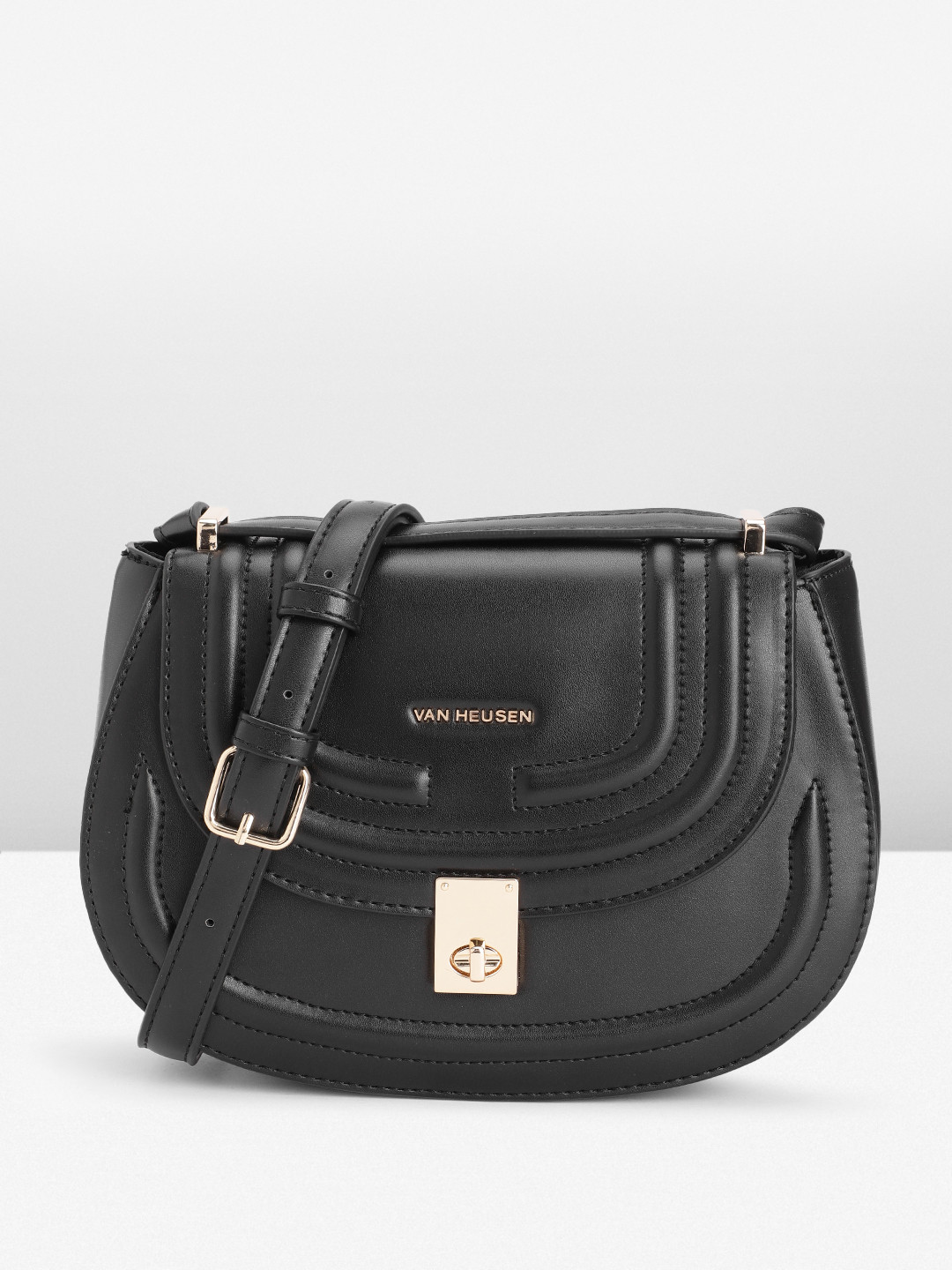 

Van Heusen Structured Sling Bag with Quilted Detail, Black