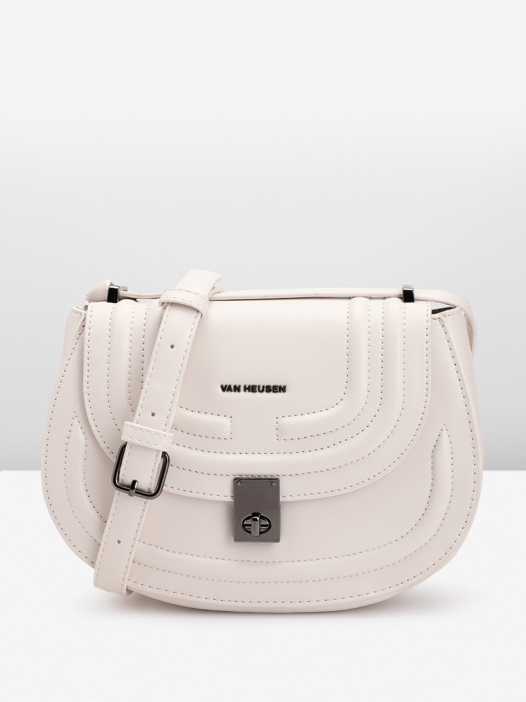 

Van Heusen Geometric Textured Structured Sling Bag, Off white