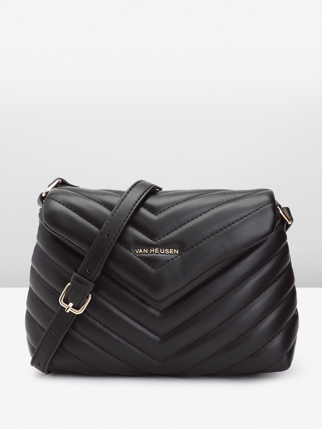 

Van Heusen Quilted Structured Sling Bag, Black