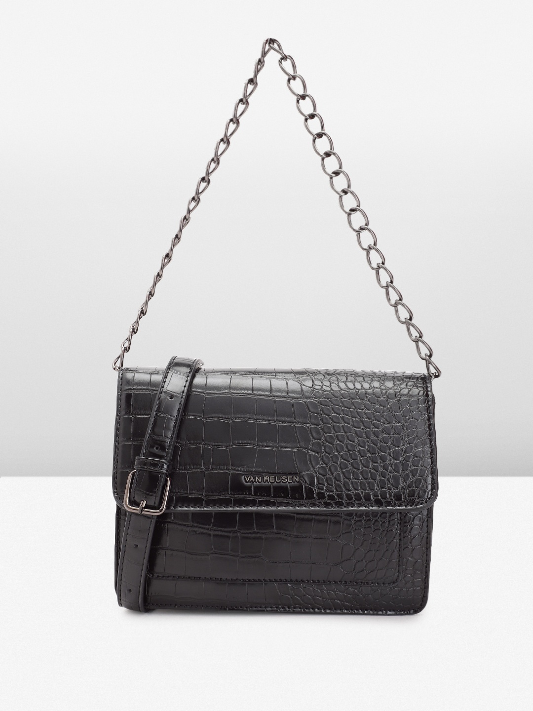 

Van Heusen Animal Textured Structured Shoulder Bag, Black