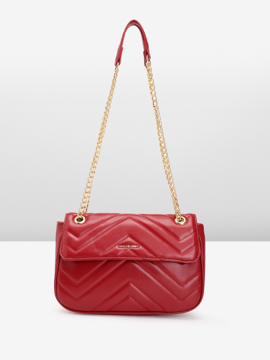 

Van Heusen Chevron Self Textured PU Structured Shoulder Bag with Quilted Detail, Maroon